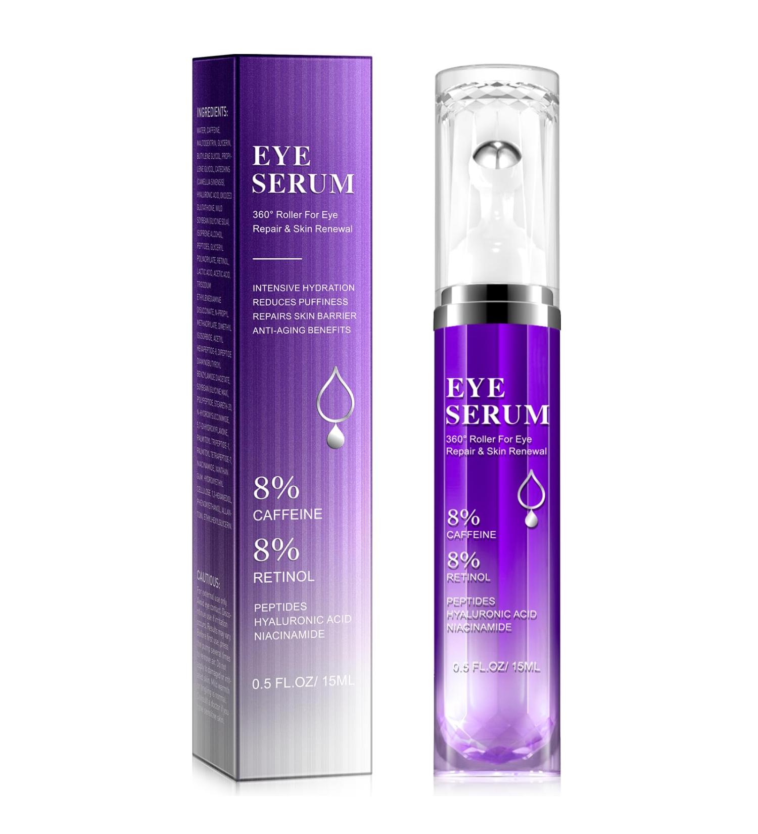 Eye Serum With Roller Ball Eye Cream 360 Roller For Eye Massage Retinol And Hyaluronic Acid Less Wrinkles Refreshing And Easy To Absorb 15Ml - Buy Online on GoSupps.com