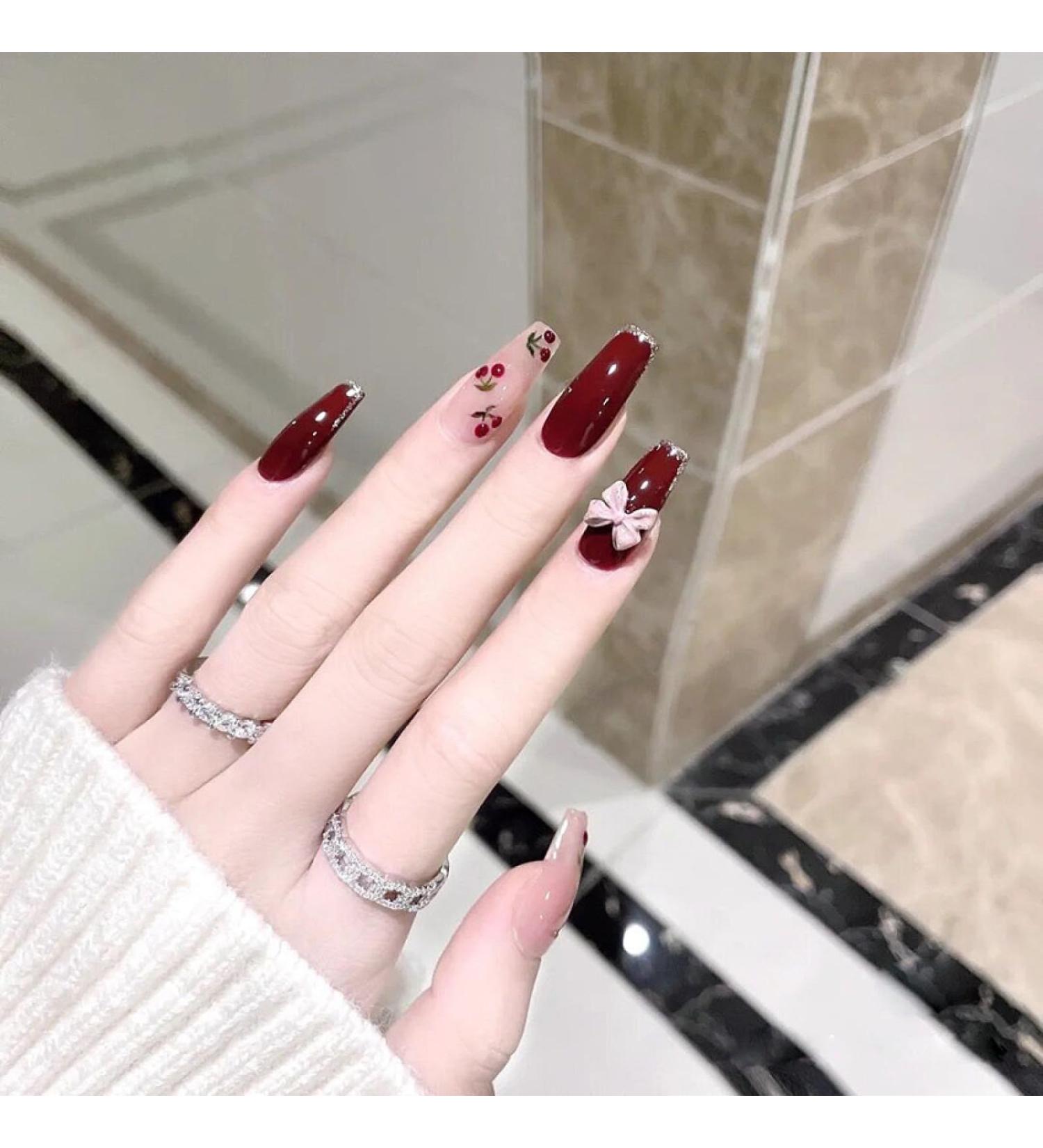 Nail Art Fake Nails Handmade Silver Love Artificial Square Head Nail Glue French Super Long Ballet Pseudo Nail Press On Nails Fashion Nails-Y44d