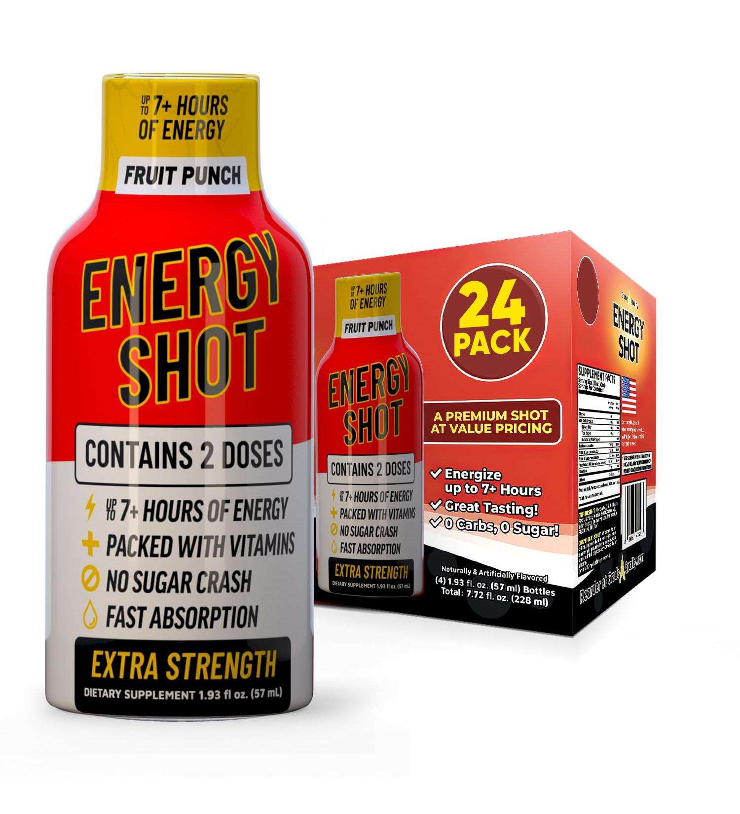 Fruit Punch Extra Strength Energy Shot 24 pk 260mg Natural Caffeine B12 B6 Energy & Focus Support Sugar Free Zero Calorie B-Vitamins Green Tea Electrolytes Keto Vegan Kosher 1.93 fl oz - Buy Online on GoSupps.com