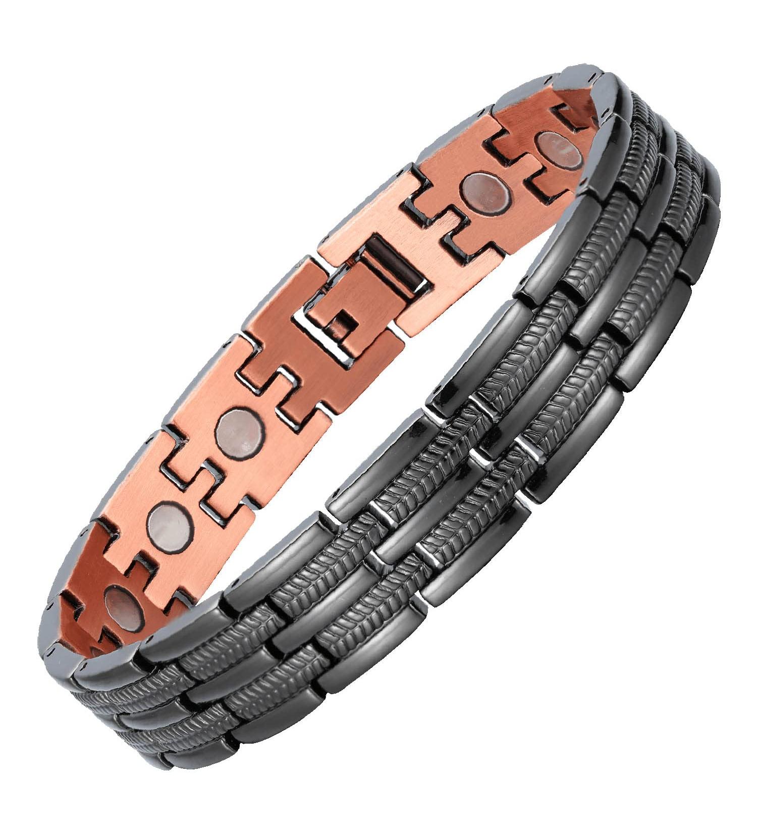 BioMag Copper Bracelet for Men - 8.5in Adjustable Magnetic Wristband with Ultra Strength Magnets - Copper Black - Buy Online on GoSupps.com