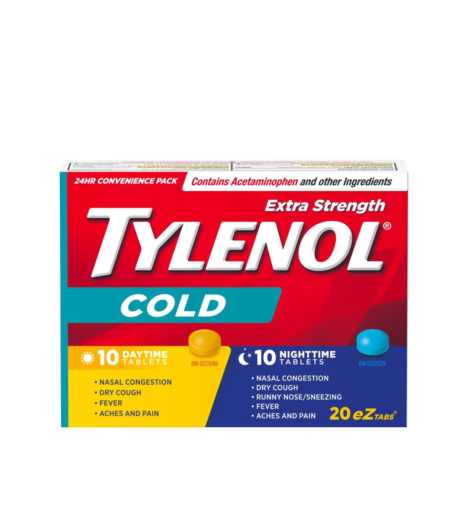 TYLENOL Extra Strength Cold eZ Tabs Relieves Cold symptoms Daytime and Nighttime Convenience Pack 20ct - Buy Online on GoSupps.com