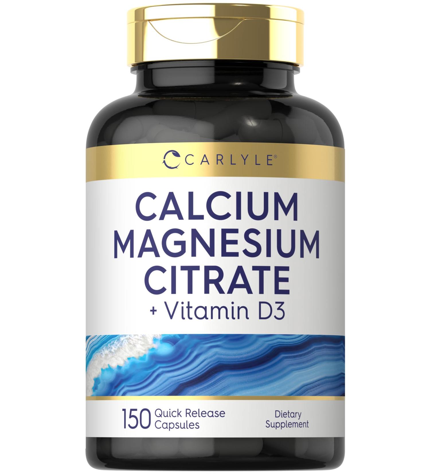 Carlyle Calcium Magnesium Citrate with Vitamin D3 | 150 Capsules | Non-GMO & Gluten Free Supplement - Buy Online on GoSupps.com
