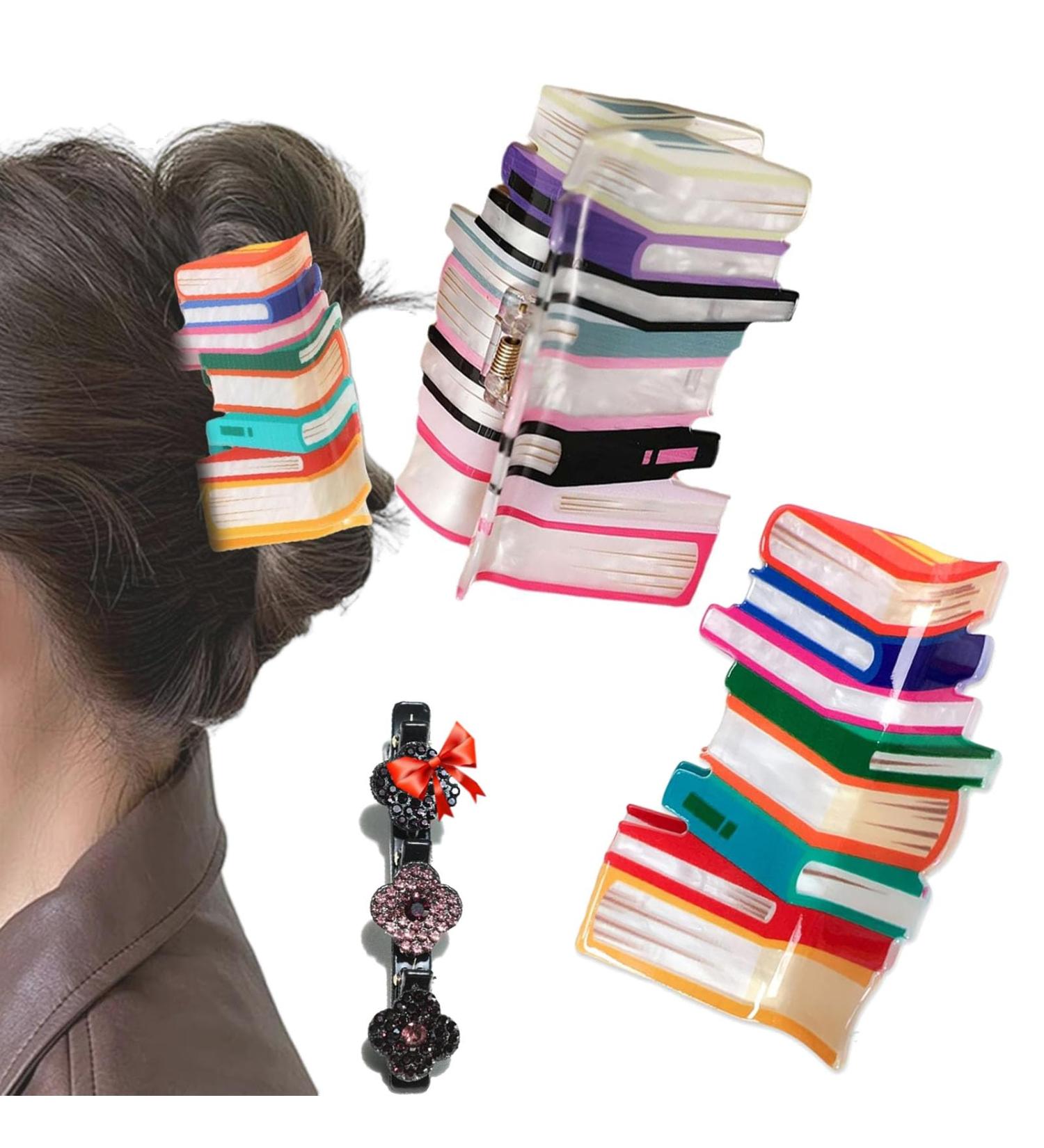 Book Hair Claw Clip Book Stack Hairclips Bookish Inspired Hairclip Hairclip for Bookgirlies Teacher Appreciation Gift for Thick Thin Hair (2pcs-a) - Buy Online on GoSupps.com