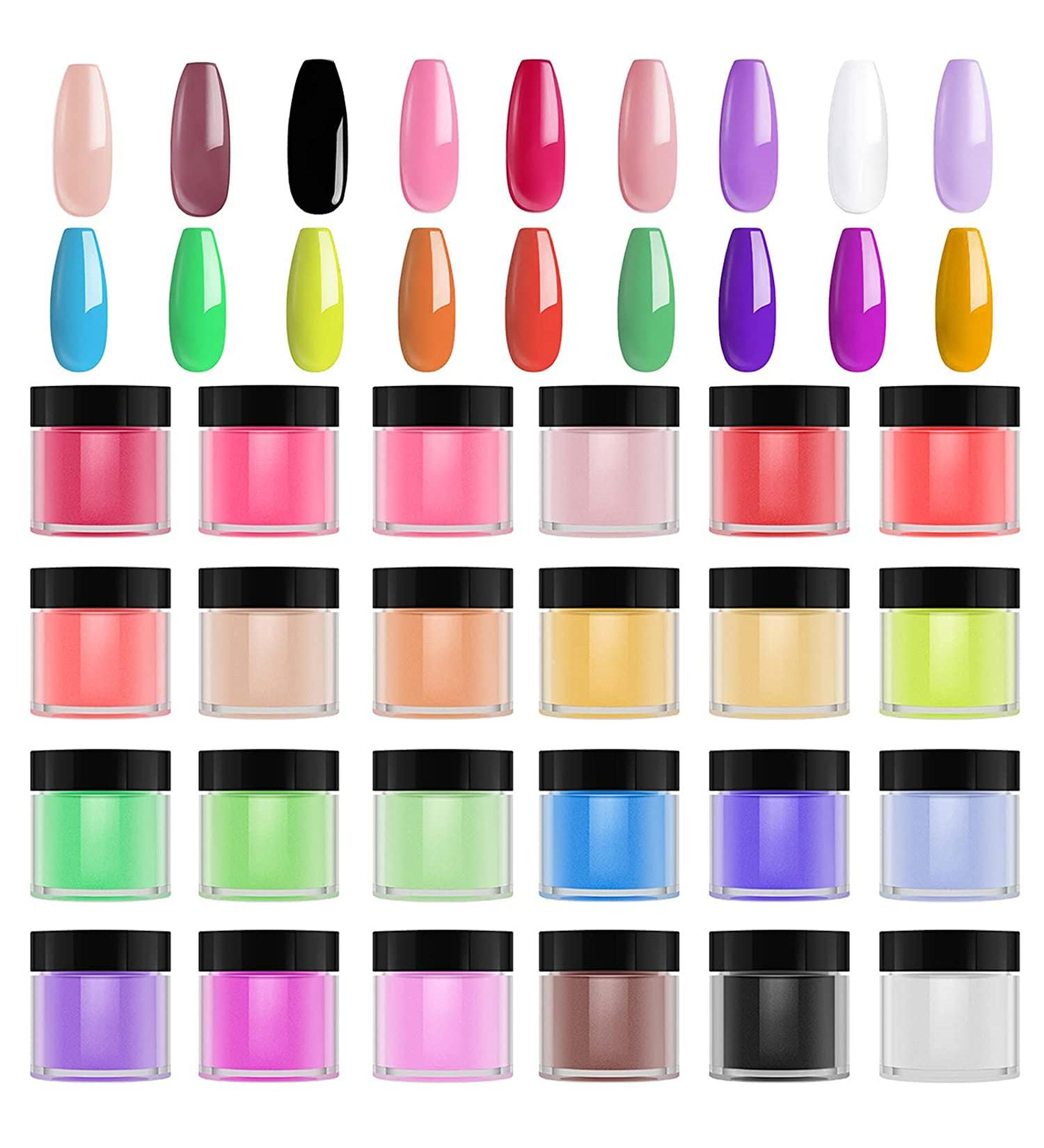 TEEROVA 24 Colors Acrylic Nail Powder Set for DIY Nail Art - Professional Nail Extension Powders for 3D Decoration - Popular Kit for Beginners - Buy Online on GoSupps.com