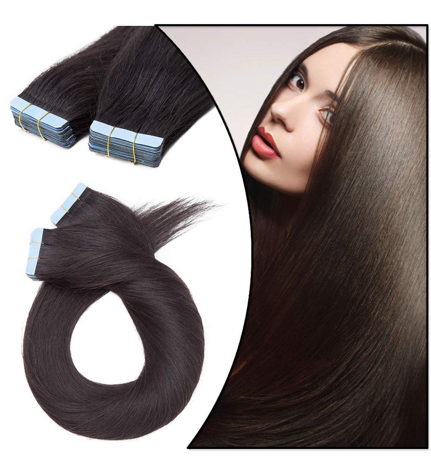Elailite Real Hair Tape Extensions - 40 Pieces 18 (45cm) 100g Remy Human Hair #1B Natural Black - Buy Online on GoSupps.com