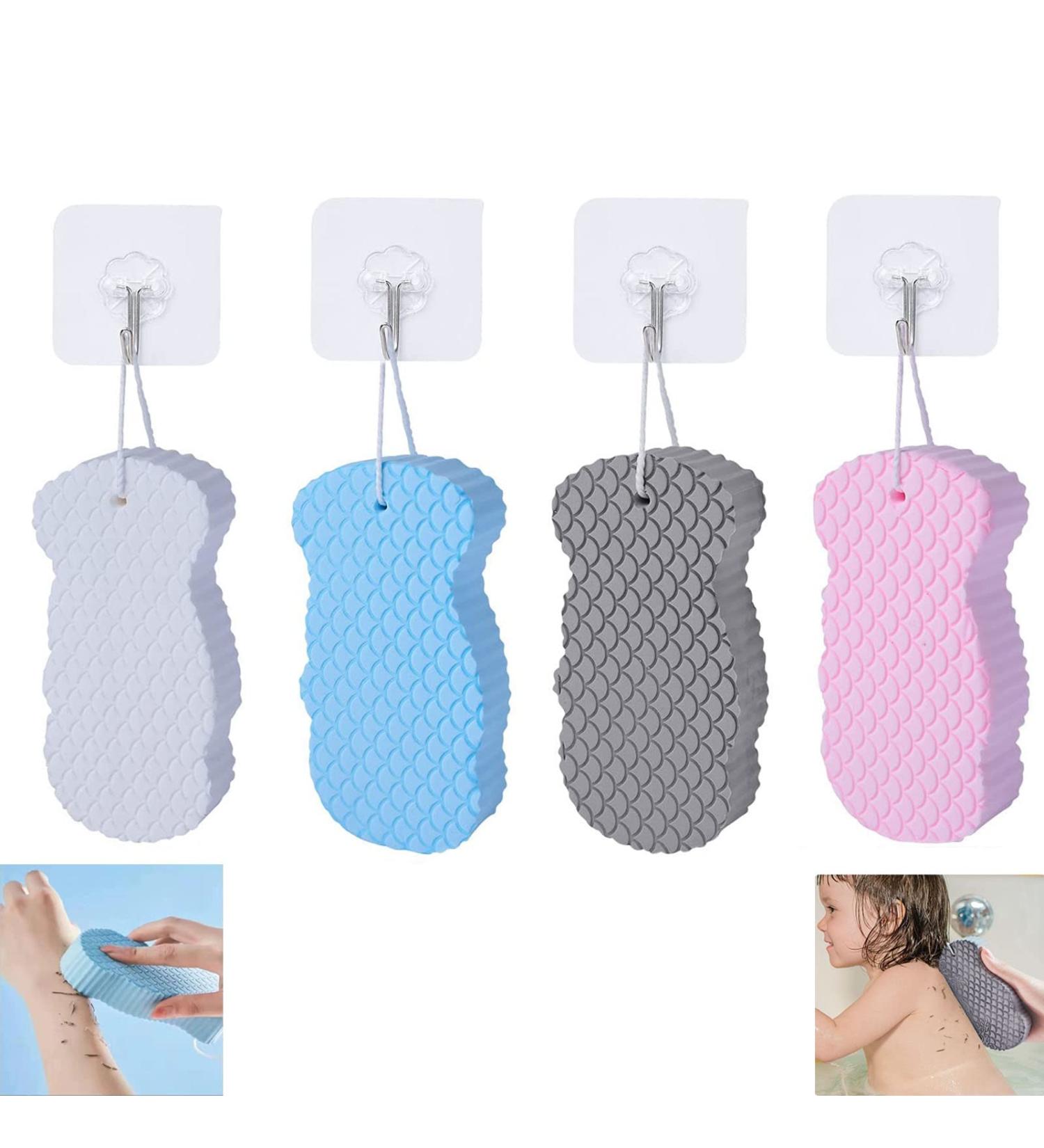 4pcs Exfoliating Bath Sponge Set - Ultra Soft 3D Body Shower Sponge for Dead Skin Removal - Reusable Exfoliating Skin Remover (Pink+Blue+Gray+White) - Buy Online on GoSupps.com