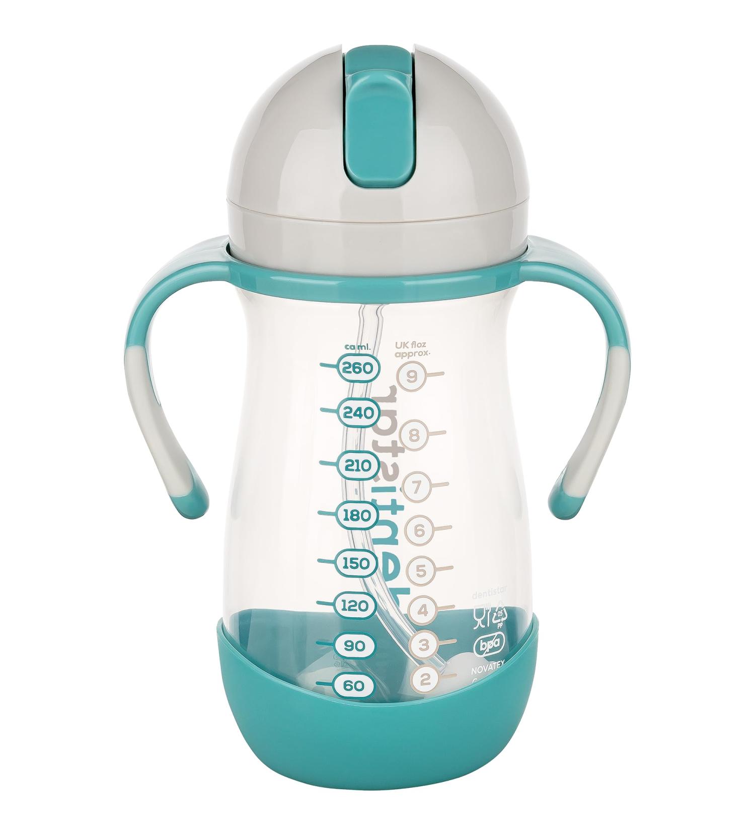 DentiStar Strohhalmbecher 260 ml - Baby Bottle with Dynamic Straw for 6 Months+ | Anti-Slip Design & Cleaning Brush | BPA Free Mint - International Shipping Available - Buy Online on GoSupps.com