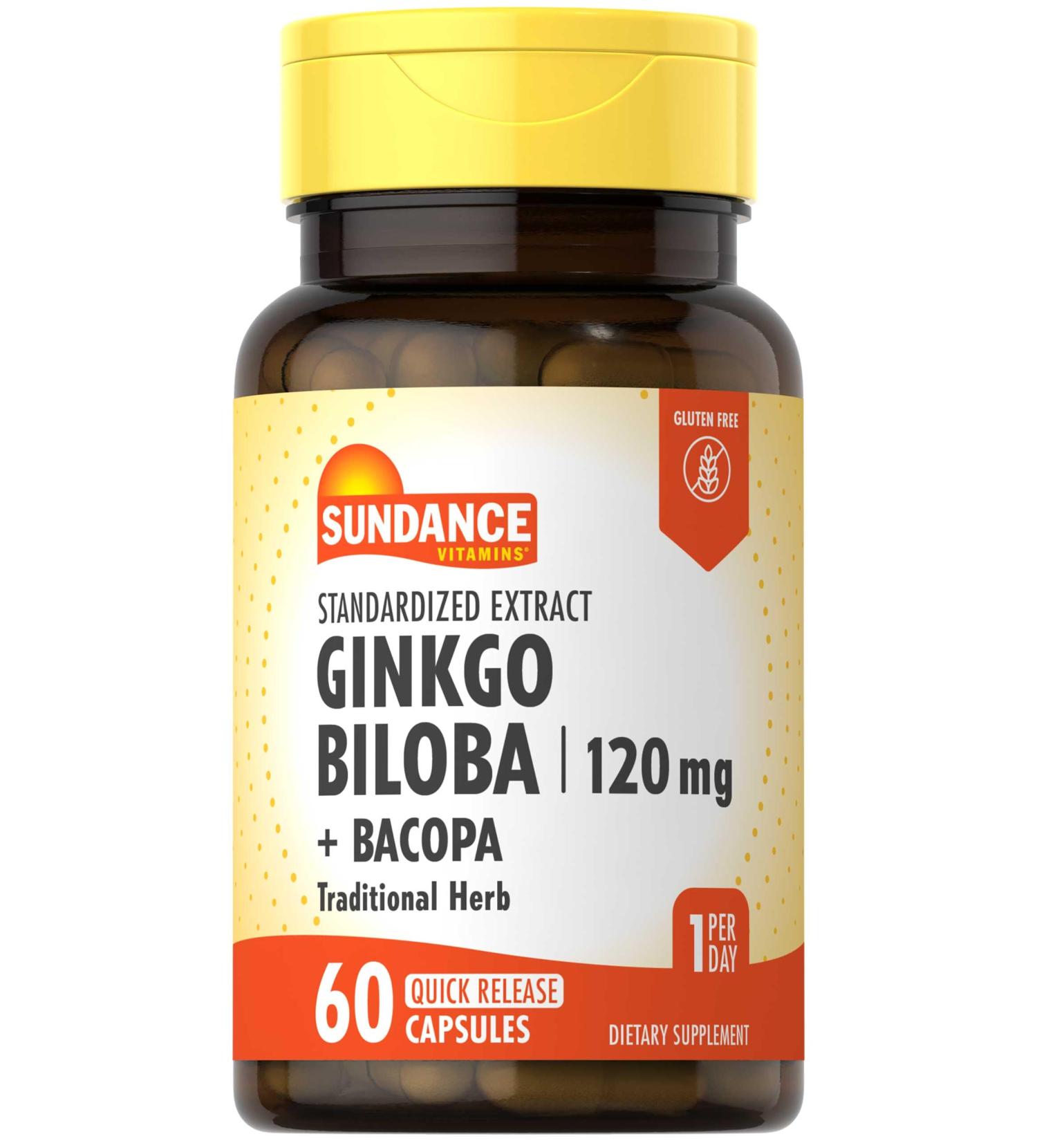 Sundance Ginkgo Biloba Capsules | 120mg | Standardized Extract with Bacopa | Gluten Free Traditional Herb Supplement - Buy Online on GoSupps.com