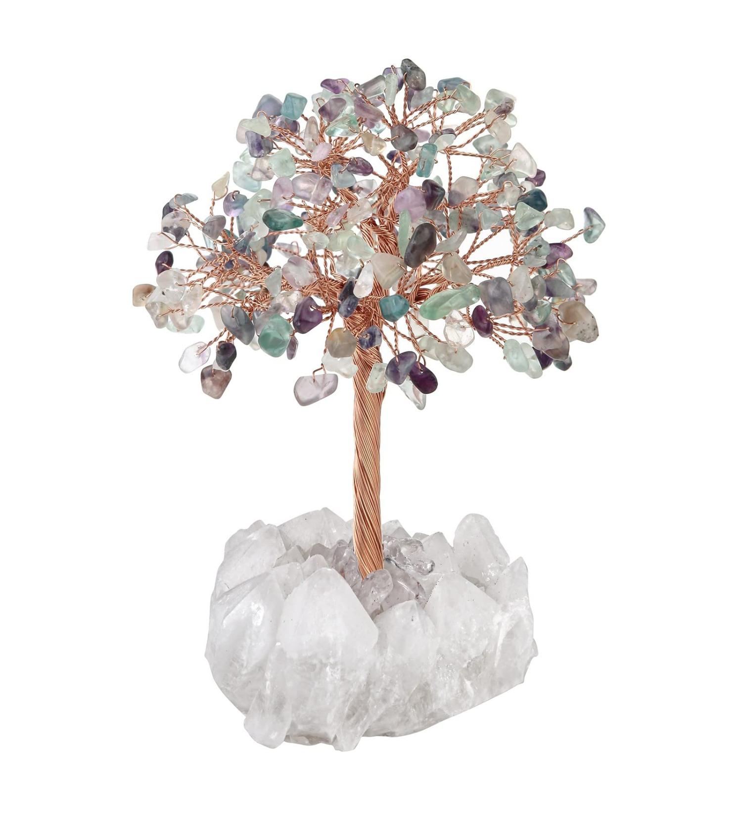 Kyeygwo Fluorite Healing Crystal Money Tree - Natural Mountain Druse Base Feng Shui Bonsai Gemstone Ornament for Home Decor & Luck - Buy Online on GoSupps.com