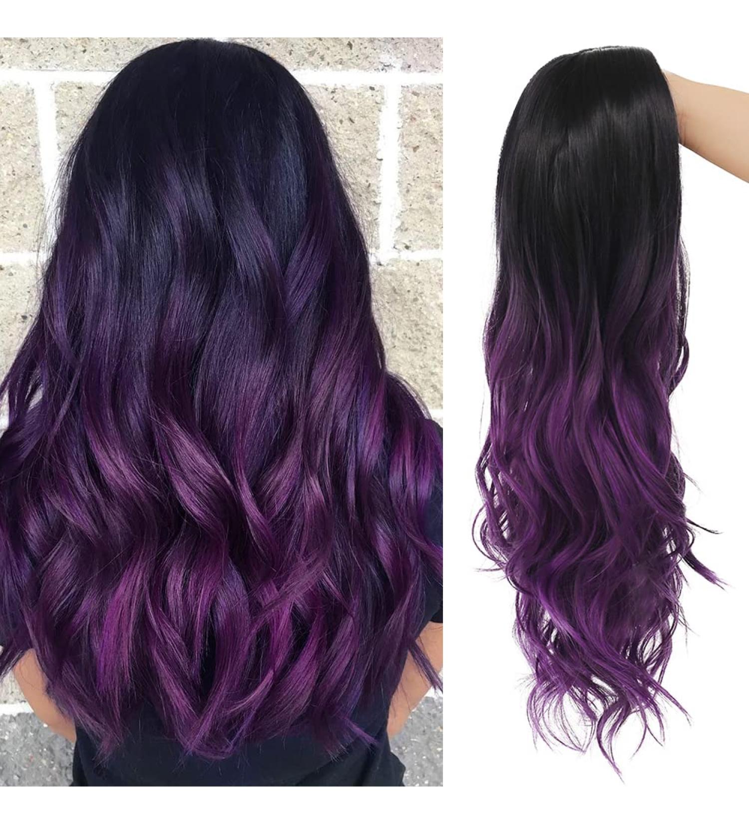 Tseses Long Ombre Purple Curly Wavy Synthetic Wig for Women - Dark Roots Hair Cosplay Halloween Party Daily Full Wig - Buy Online on GoSupps.com