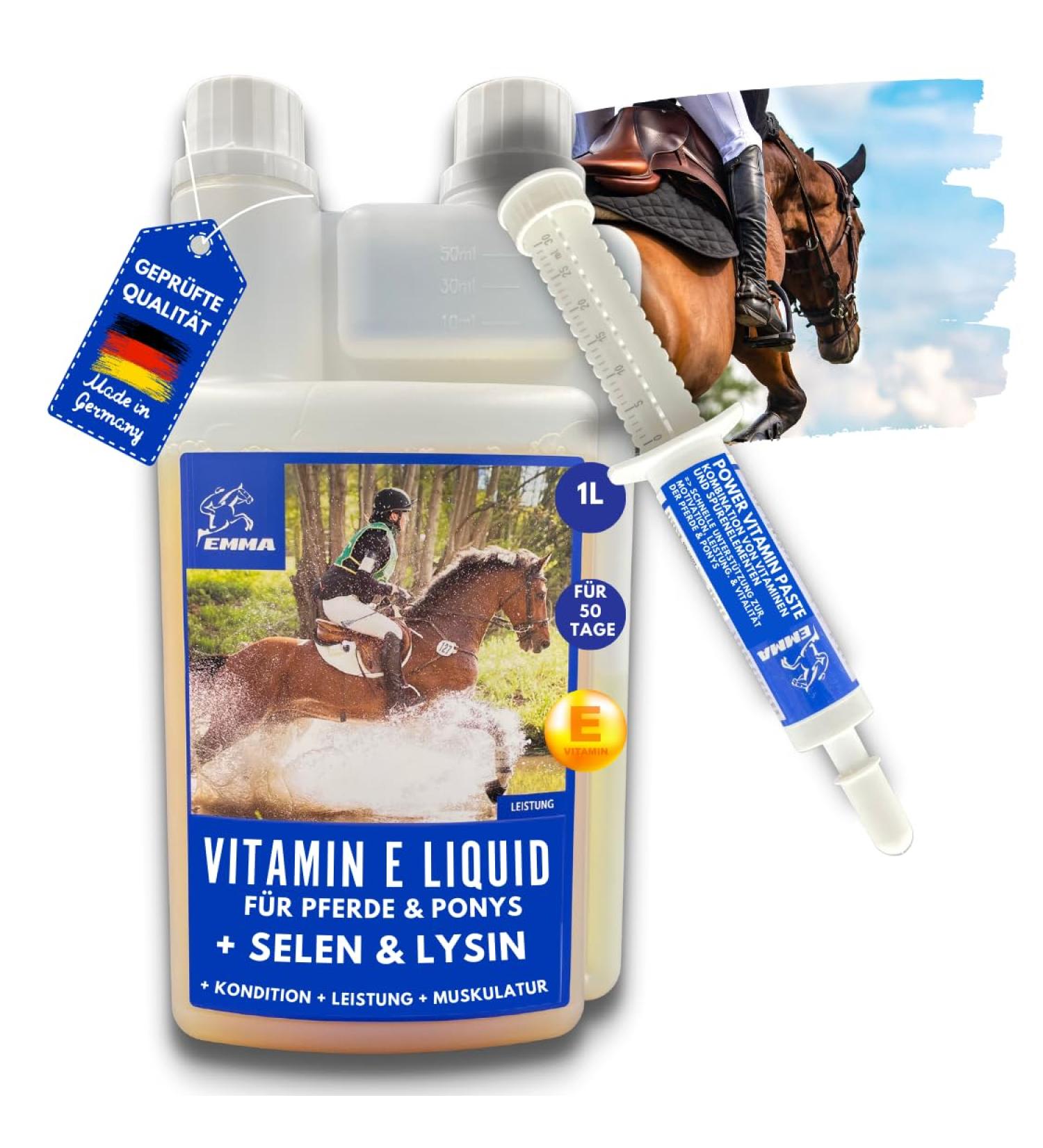 Selenium Vitamin E Lysine Liqud + Pate for Horses Maintain Healthy Musculature Vitamin E-Selenium Lysine Amino Energy for Physical Condition Muscle Performance Horse 30 ml 1 L - Buy Online on GoSupps.com
