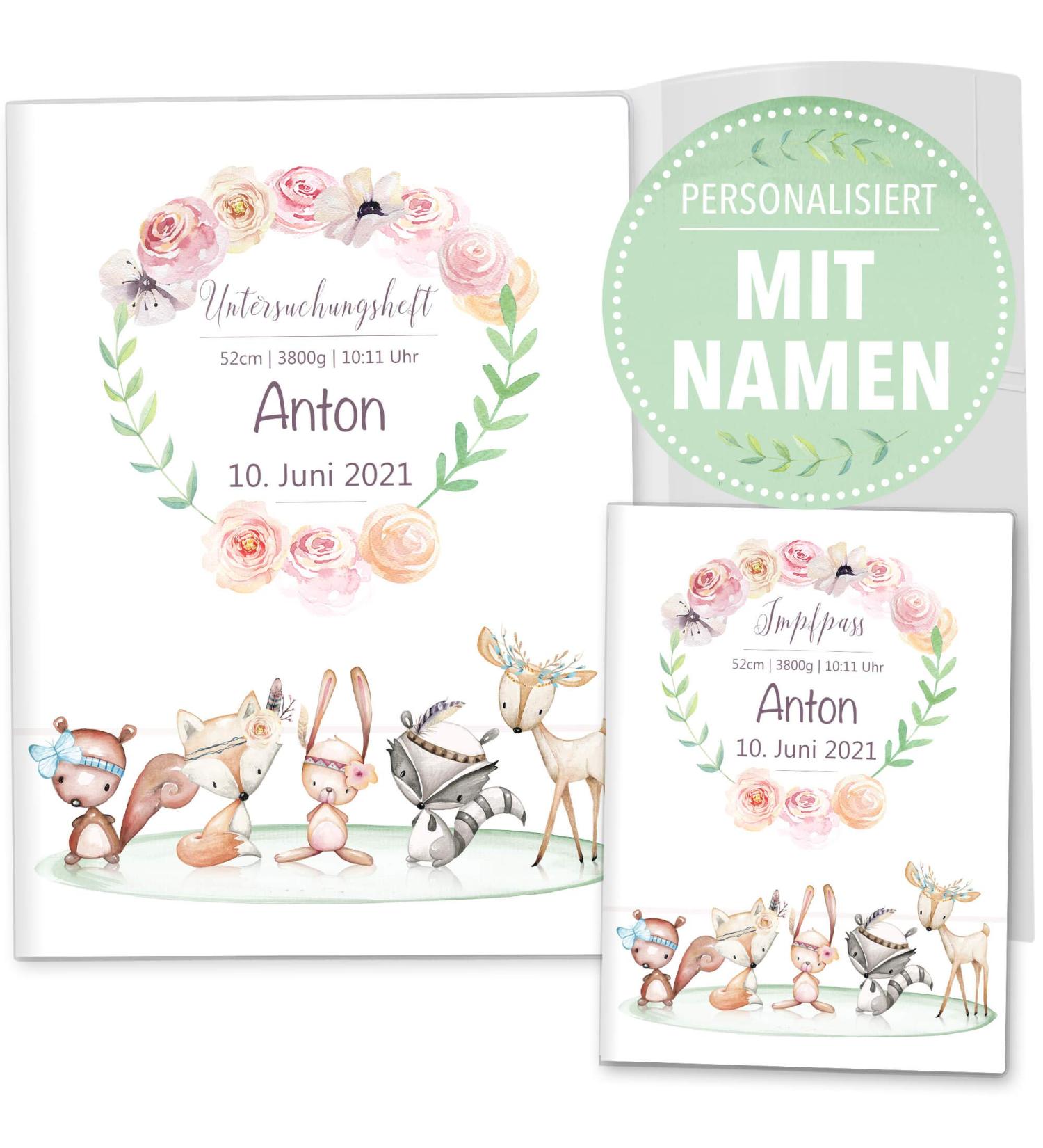 OLGS Personalized U-Book & Vaccination Pass Covers Set | Cute Boho Examination Booklet & Passport Cover | Customizable with Names & Birthdates | Perfect Gift for Friends - Buy Online on GoSupps.com
