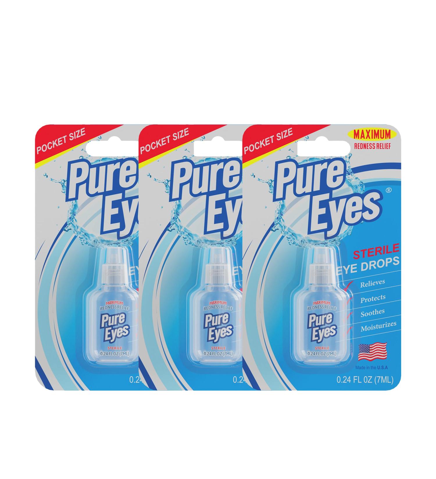 Buy Pure Eyes Redness Relief Eye Drops - Lubricating & Moisturizing Drops for Dry Irritated Eyes - Travel Size 0.24 fl oz (7ml) - 3 Pack Made in USA - Buy Online on GoSupps.com