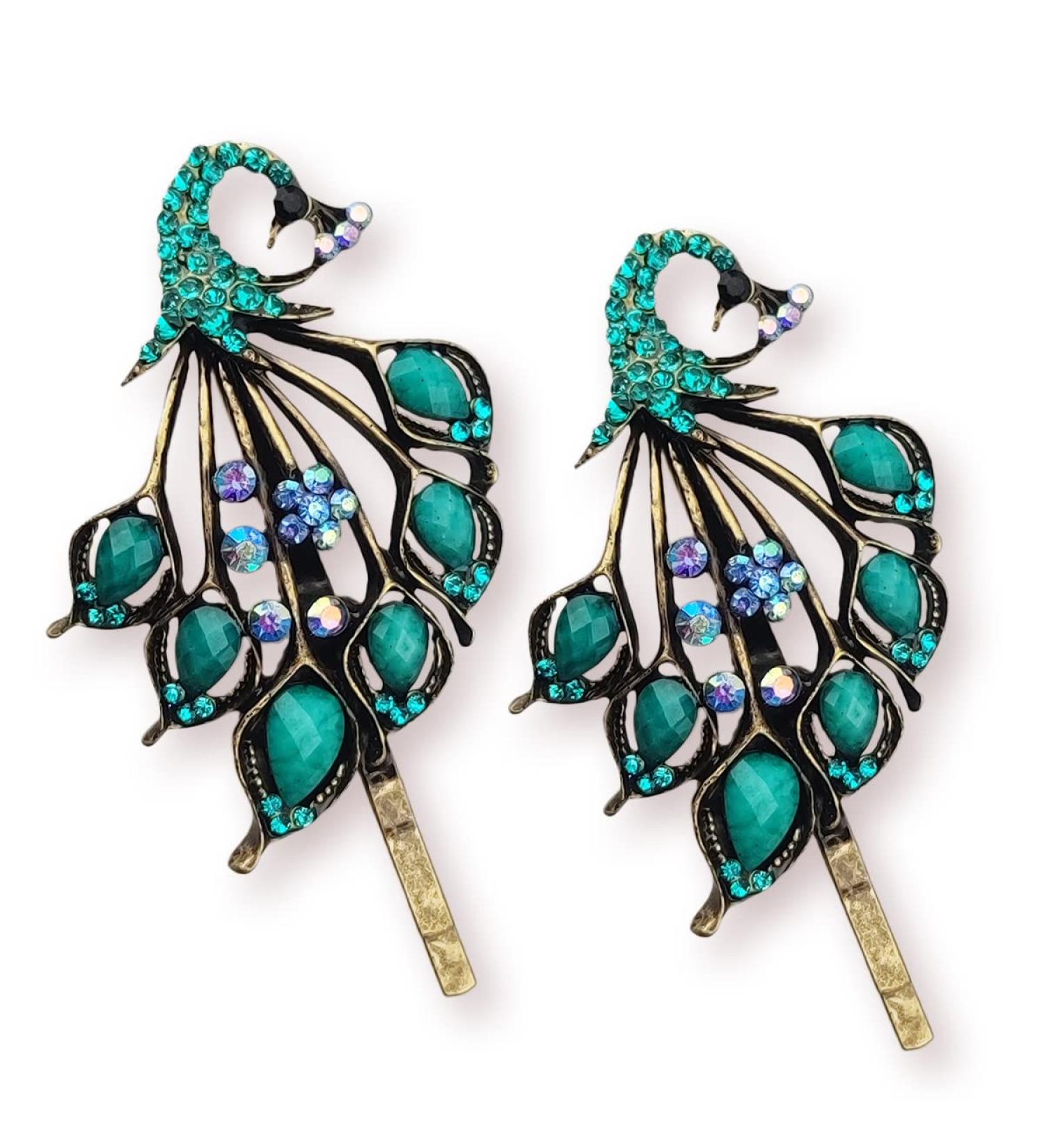 Blue Peacock Style 2PCS Hair Clips Set - Retro Vintage Hairpins for Women and Girls | Headwear Styling Tools and Accessories - Buy Online on GoSupps.com
