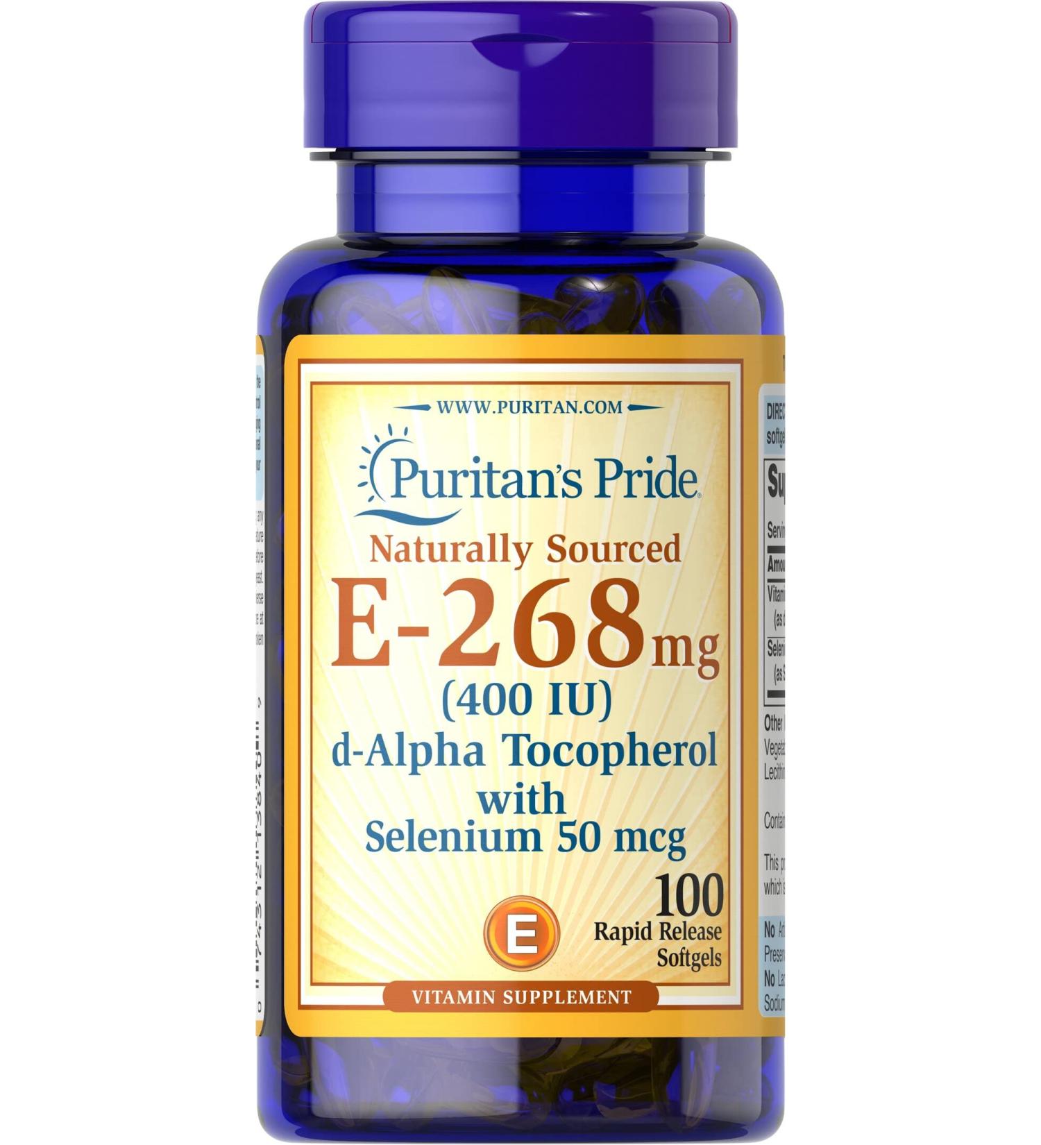 Puritan's Pride Vitamin E with Selenium 400 IU Softgels - Natural 100 RR | High Quality Supplements - Buy Online on GoSupps.com