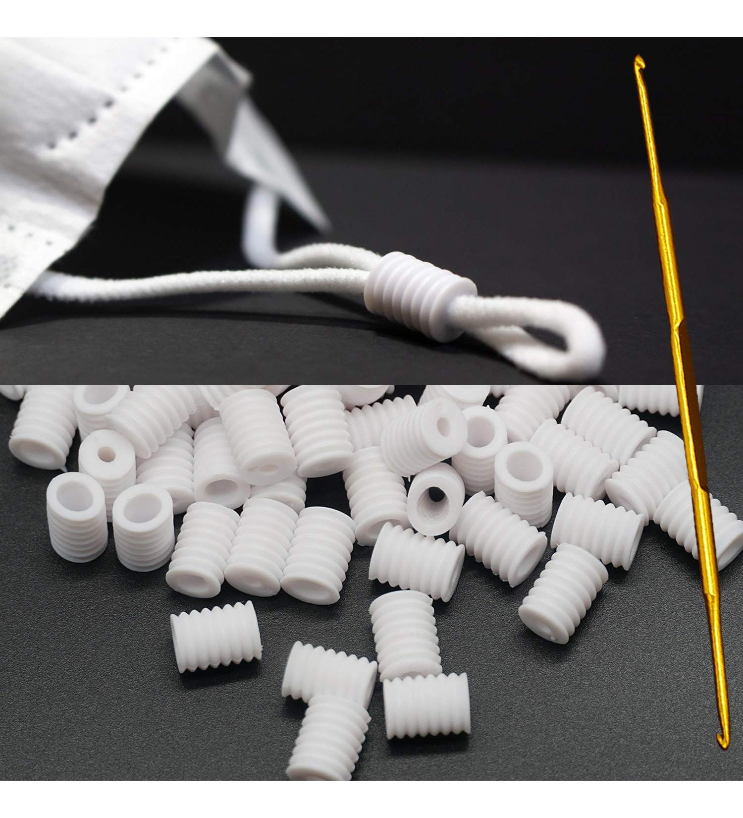 60pcs White Cord Locks for Masks - Adjustable Silicone Toggles & Plastic Beads for Ear Loops - Buy Online on GoSupps.com