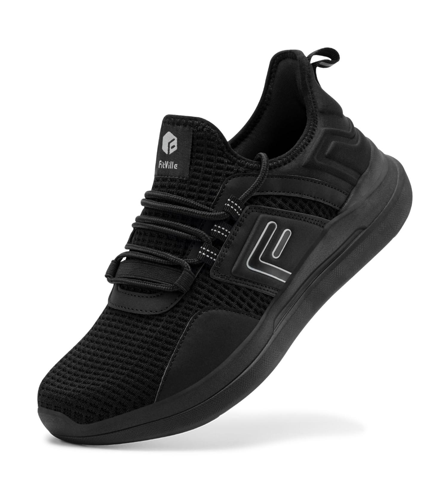 Fitville Extra Wide Running Shoes for Men - Comfortable Breathable Damping Sneakers for Outdoor Jogging - EU Size 49 - Slip-Resistant Black - Buy Online on GoSupps.com