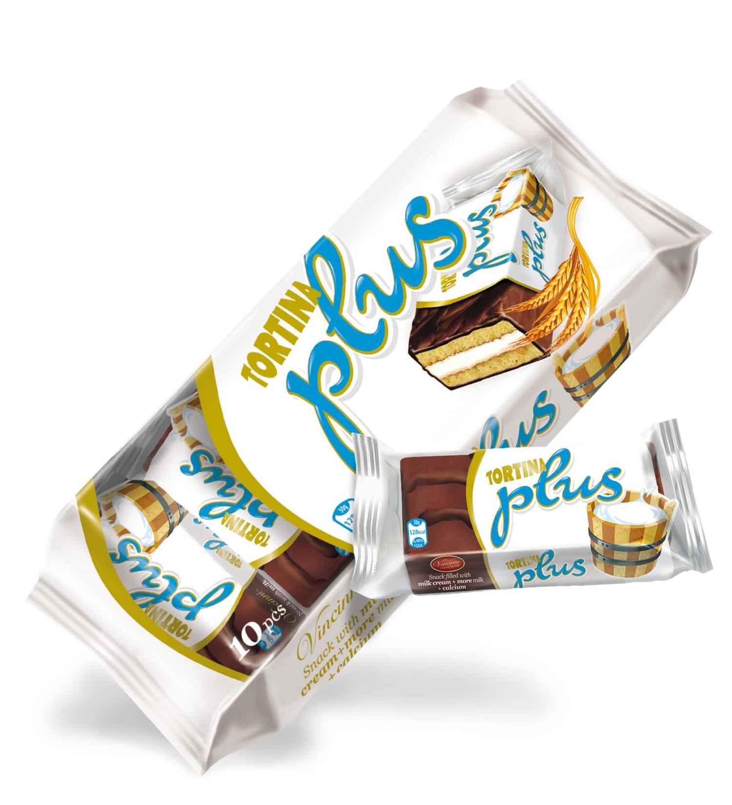 10x10 Tortina Plus cake slices milk covered with chocolate 300g - 10 cakes individually wrapped