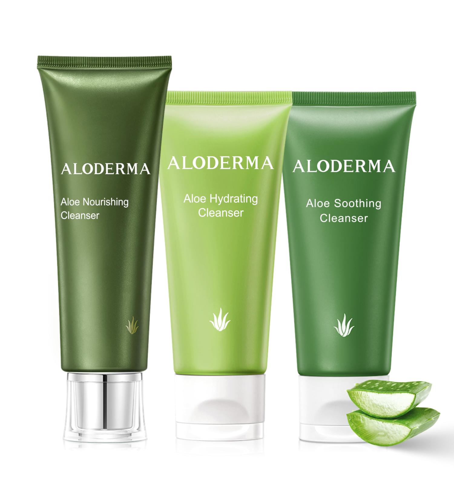 Aloderma Aloe Cleanser Set 3 Pieces - Hydrating Nourishing Soothing Cleansers - Face Wash set - Buy Online on GoSupps.com