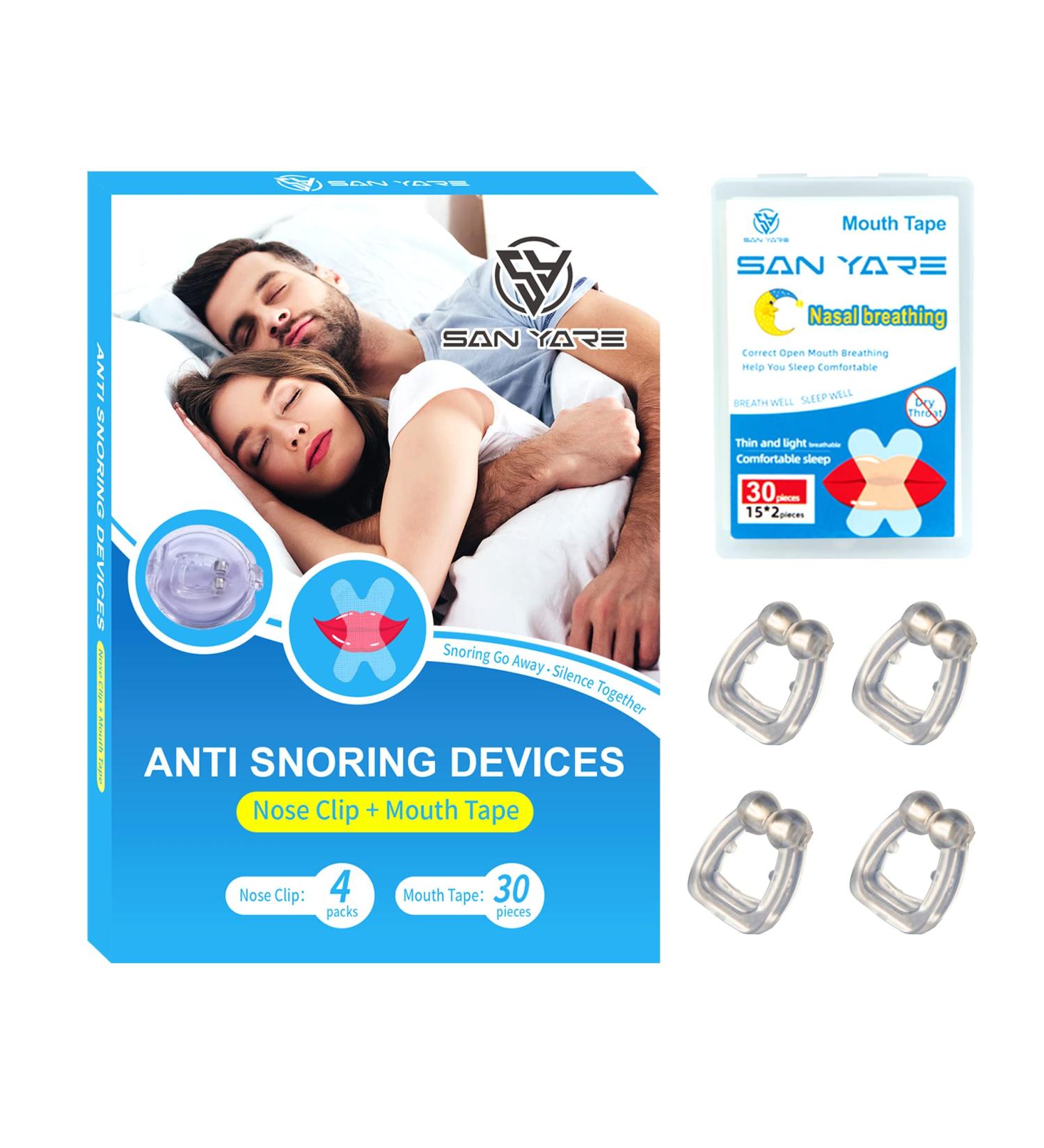 San Yare Snore Stopper Set - 4 Nose Clips, 30 Mouth Tapes | Reduce Snoring & Improve Sleep Quality - Buy Online on GoSupps.com