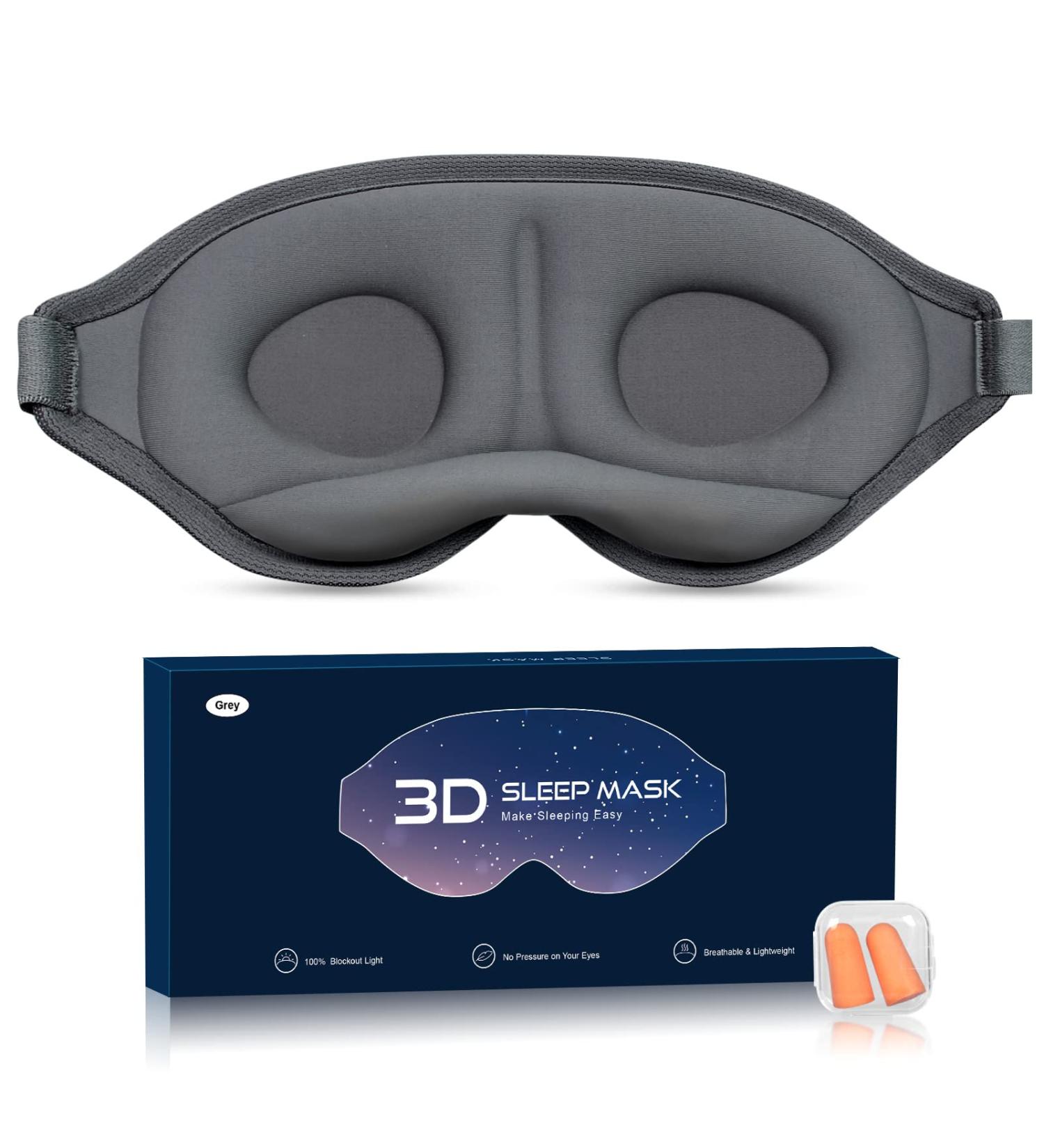 3D Light Blocking Sleep Mask - Contoured Comfort for Night Sleep, Travel, Yoga - Adjustable Strap - Grey - Buy Online on GoSupps.com