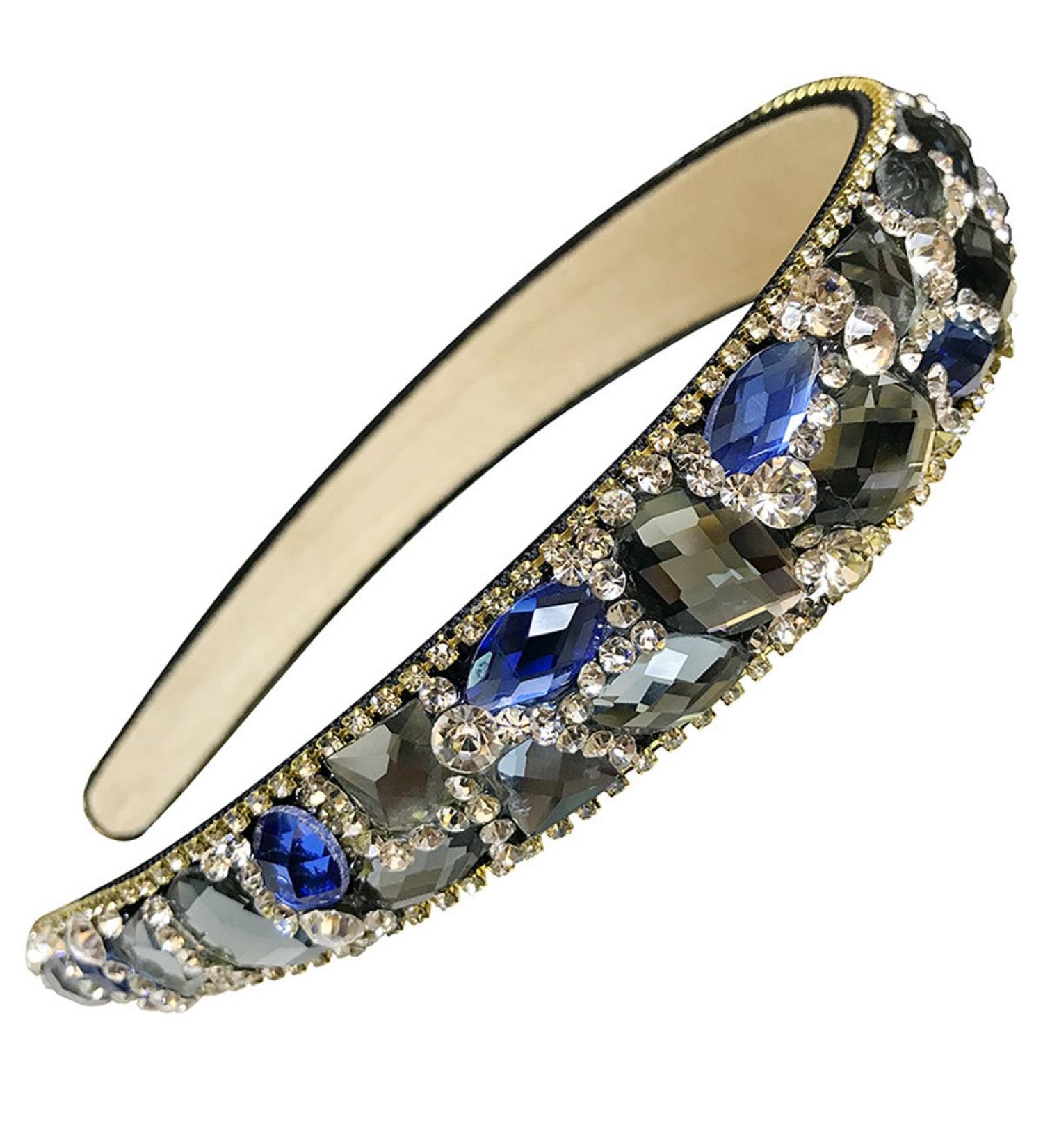 Numblartd Handmade Luxury Irregular Sparkle Crystal Rhinestone Wide-edge Headband Hair Hoop Band - Fashion Hair-Band Headwear Accessories for Women Lady Girls (Blue)