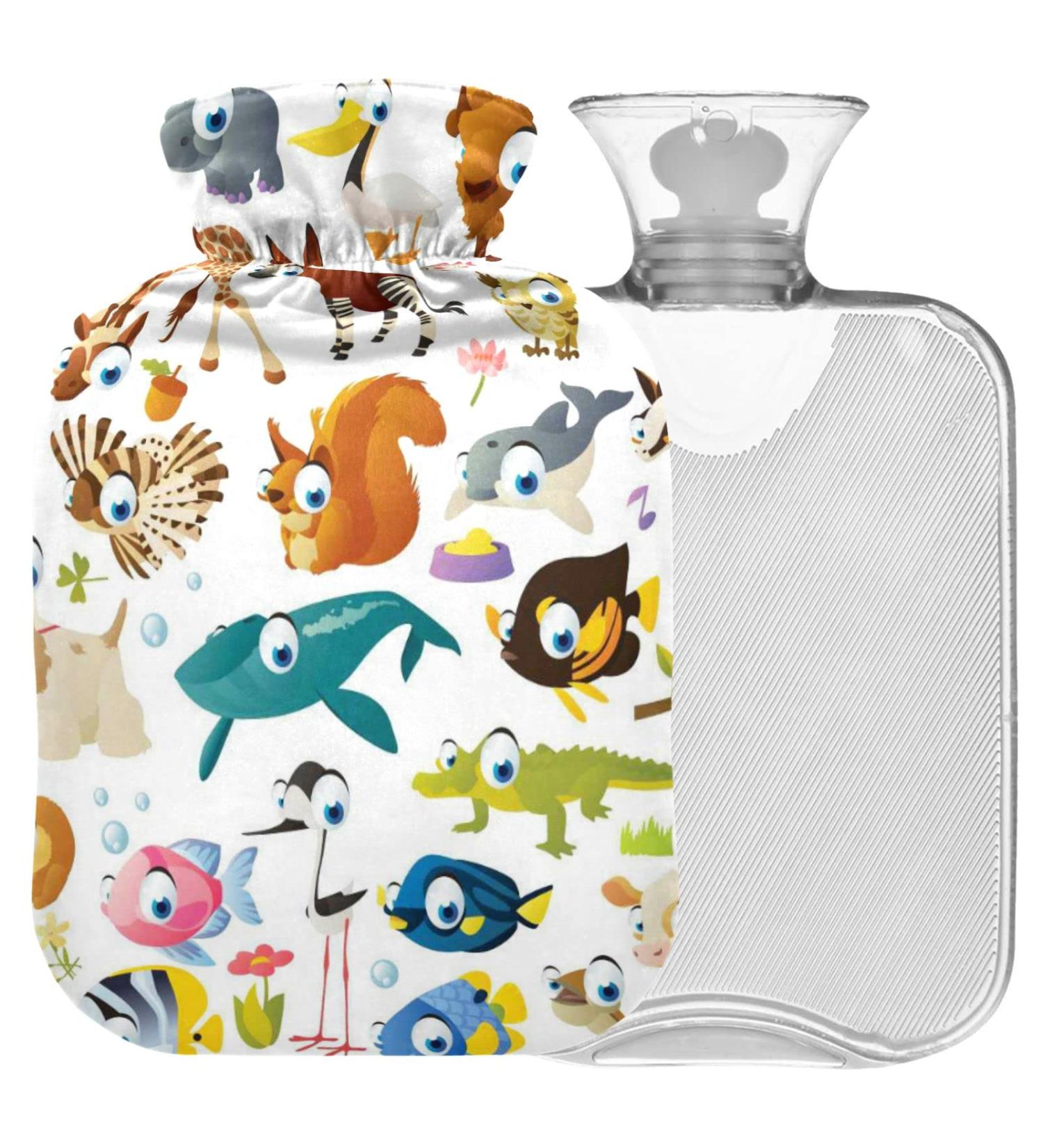 Naanle Zoo Animals 2L Hot Water Bottle with Cover - Large Transparent Heat & Cold Therapy for Pain Relief Hand & Feet Warmer - Buy Online on GoSupps.com