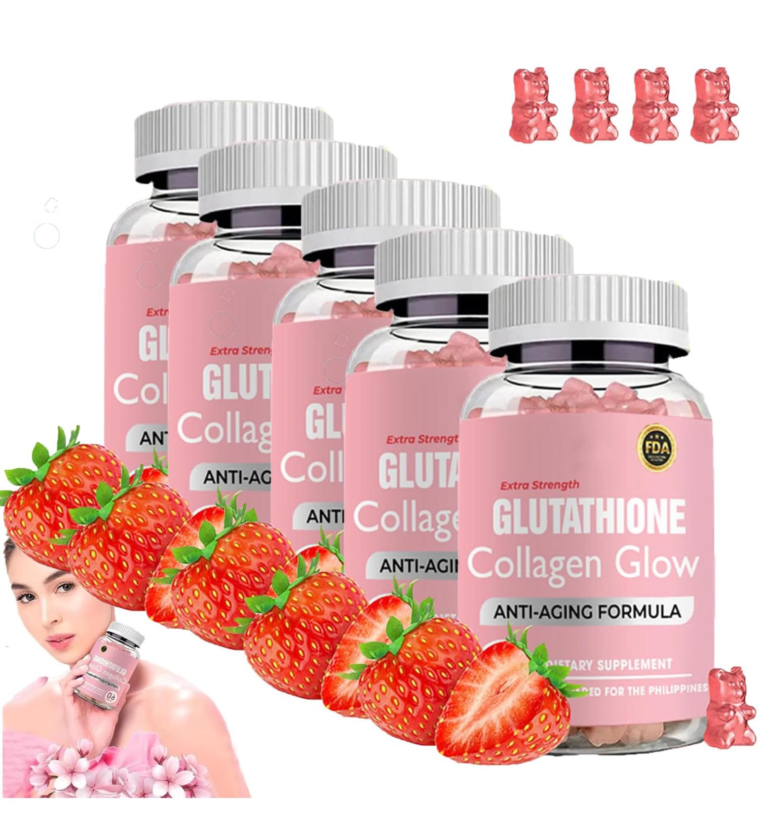 Glutathione Collagen Glow Gummies Glutathione Collagen Glow Glutathione Collagen Gummies for Women Glutathione Gummies for Skin Brightening Gummies Collagen Collagen for Women Gummies (5PCS) - Buy Online on GoSupps.com