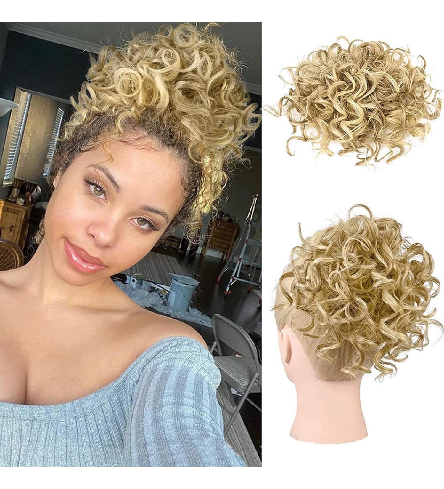 Dirty Messy Bun Short Curly Ponytail Extension | Synthetic Hair Scrunchy Big Bun with Clip - Gold - Buy Online on GoSupps.com