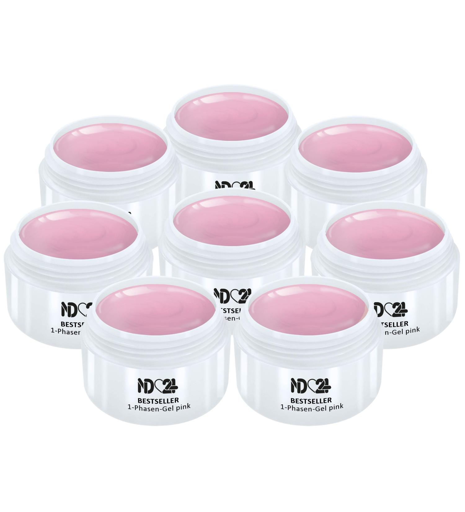 1-Phase Gel Pink Medium Viscosity - 3in1 Allround UV Nail Gel - Made in Germany (8 x 30ml)