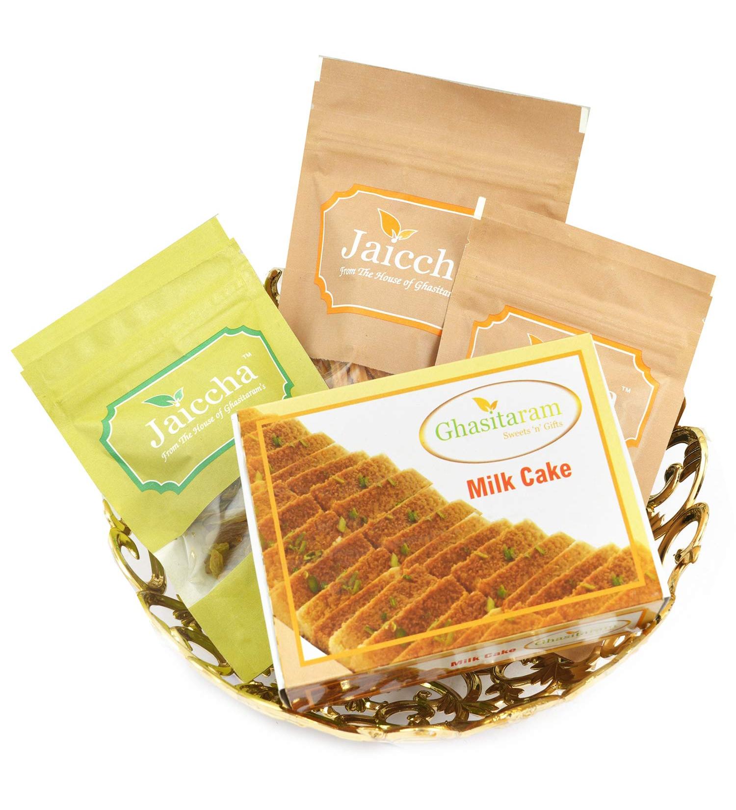 Ghasitaram Gifts Mother's Day Gifts Carved Basket of Almonds Raisins Butter Chakli & Milk Cake|Diwali Holi Valentine Christmas Birthday Anniversary Gift for Her Him Mothers Day Fathers Day| - Buy Online on GoSupps.com