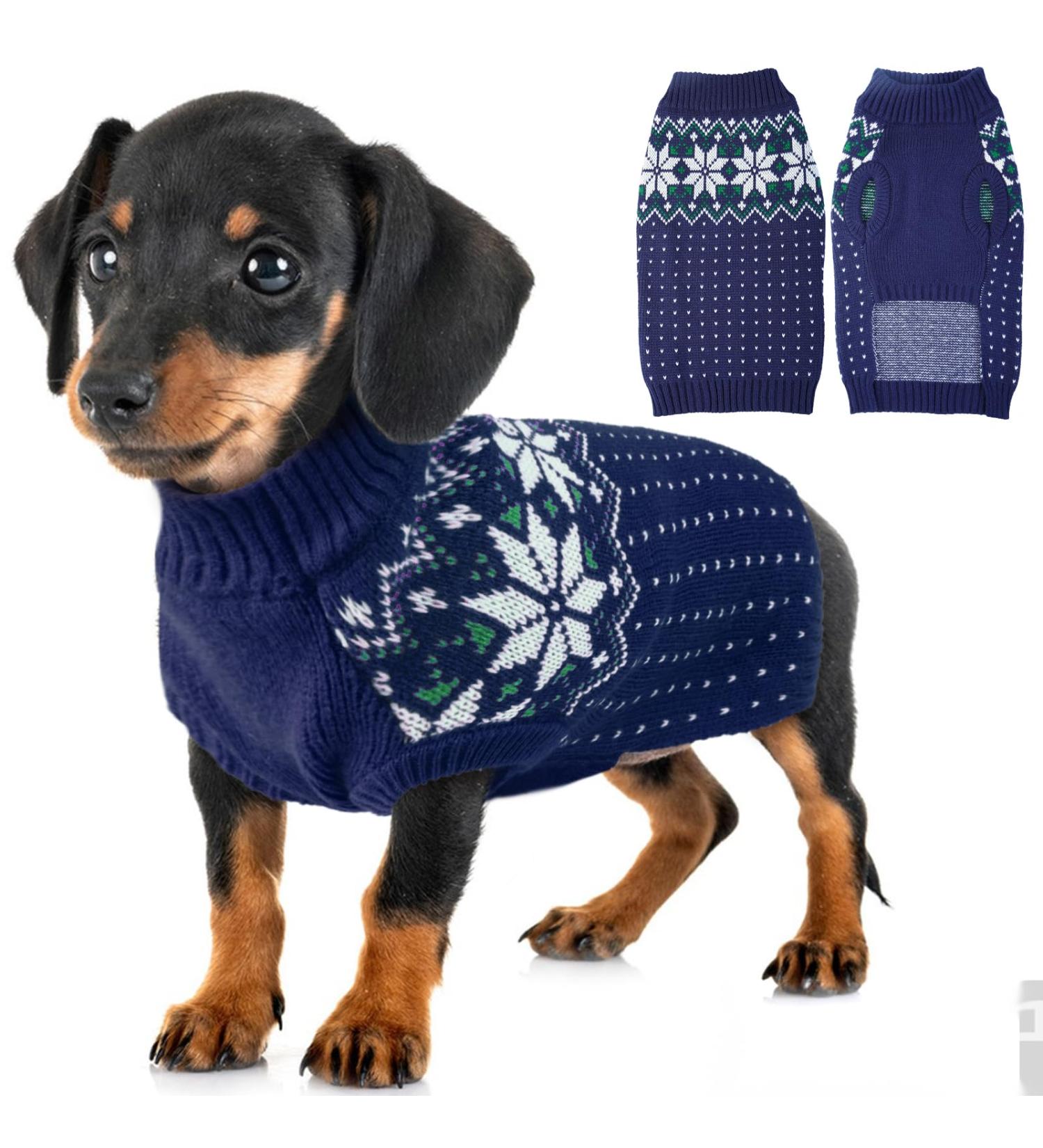 Katzinst Christmas Dog Sweater for Small Dogs | Fleece Sweater for French Bulldogs Dachshunds Chihuahuas & Yorkies - Blue - Buy Online on GoSupps.com