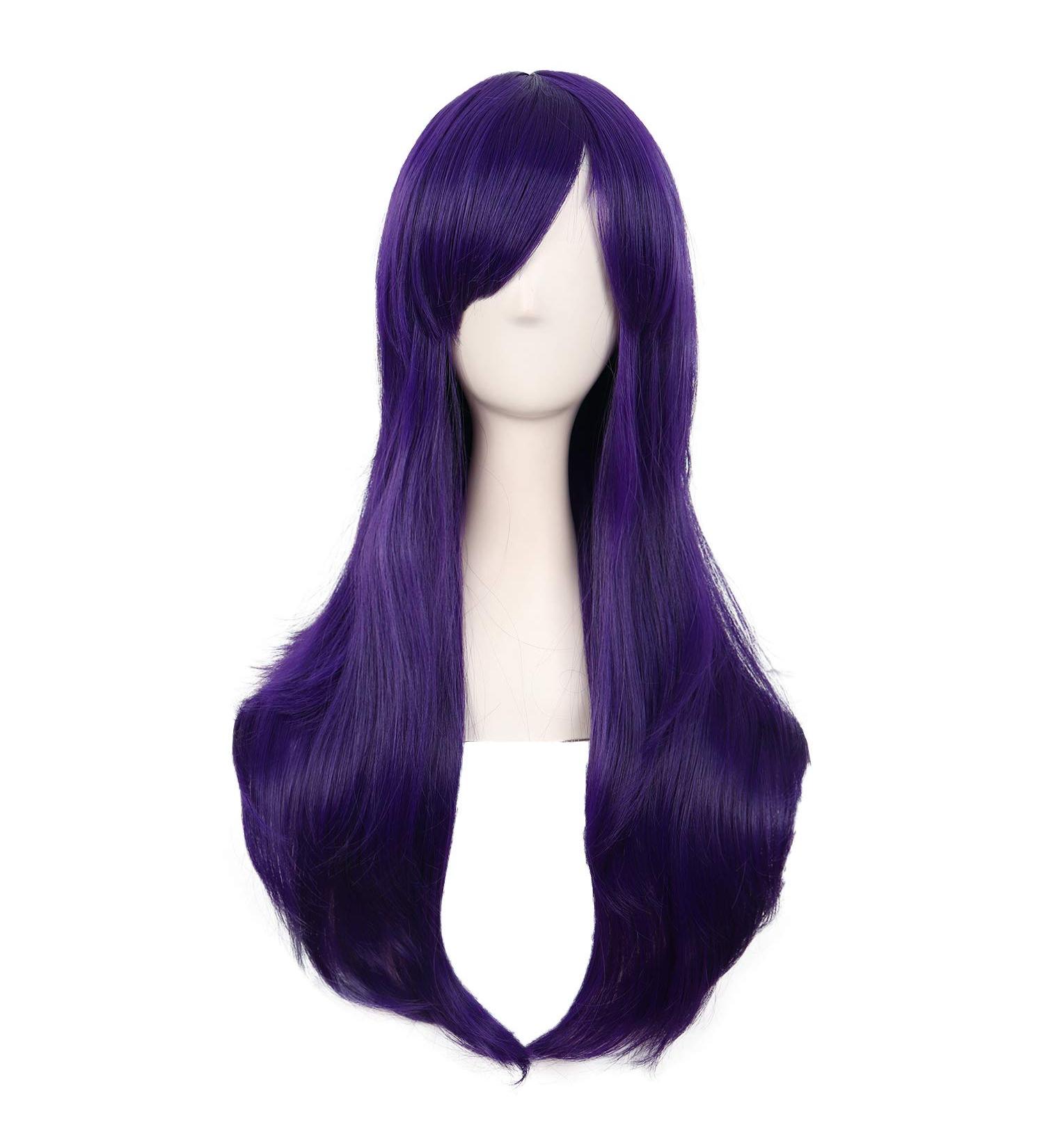 MapofBeauty 28 Inch Dark Purple Curly Hair Cosplay Wig for Women with Side Bangs - Buy Online on GoSupps.com