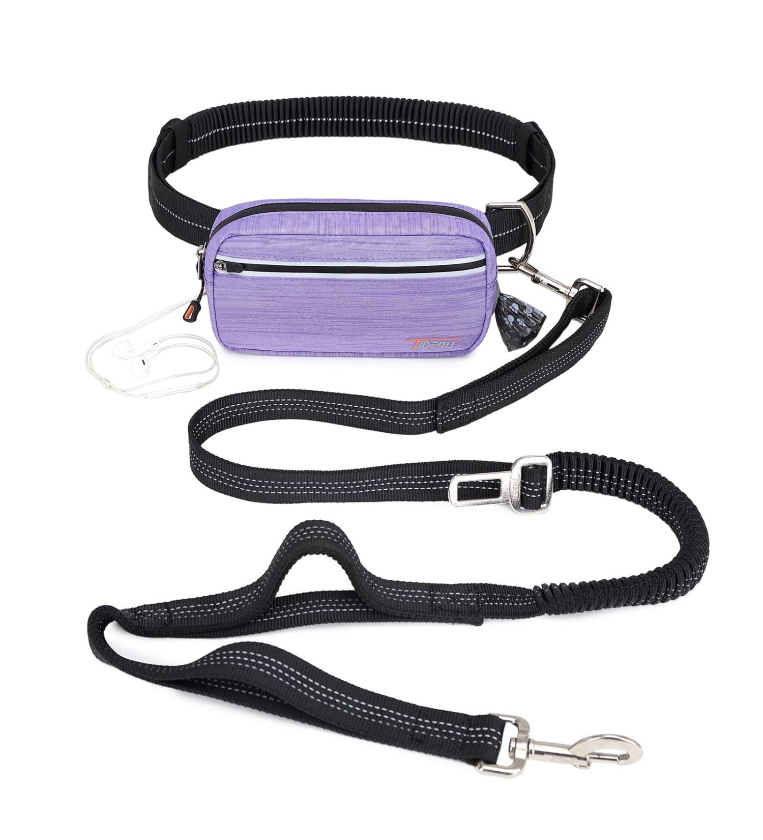 TUDEC Dogs Jogging Line with Belly Belt - Reflective Elastic Leash & Feces Bag Dispenser for Large/Medium Dogs - Gray Purple - Buy Online on GoSupps.com