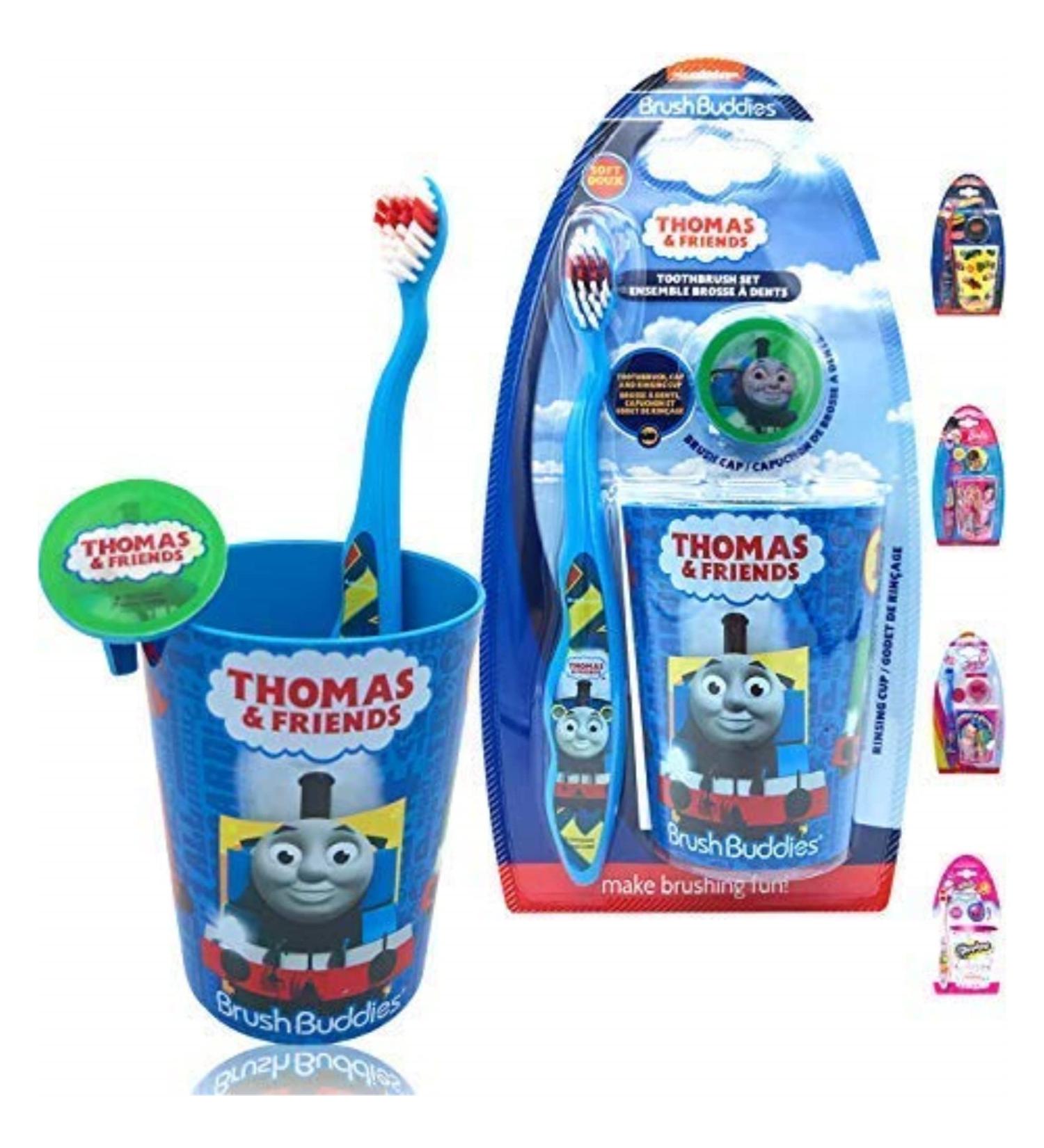 Thomas Premium Soft Bristle Toothbrush Set - Manual Toothbrush Cover Cap Rinsing Cup for Kids Girls Boys Children Perfect for Birthday Gifts Goodies Favor