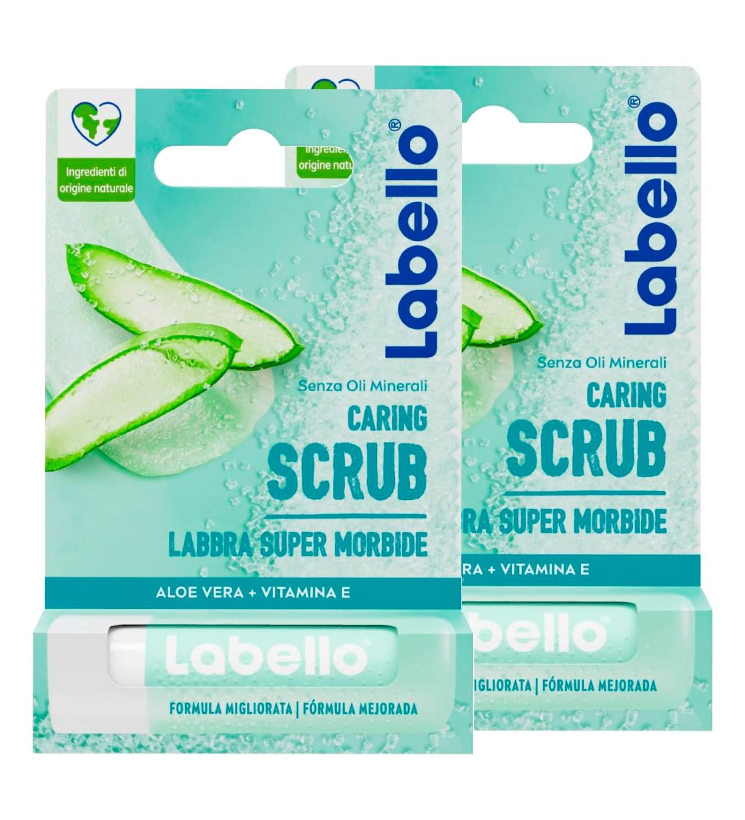  Labello Labello Moisturizing Scrub with Organic Aloe Vera Lip Butter and Exfoliating Particles Enriched with Vitamins and Mineral Oils Microplastic-Free - 2 Sticks - Buy Online on GoSupps.com