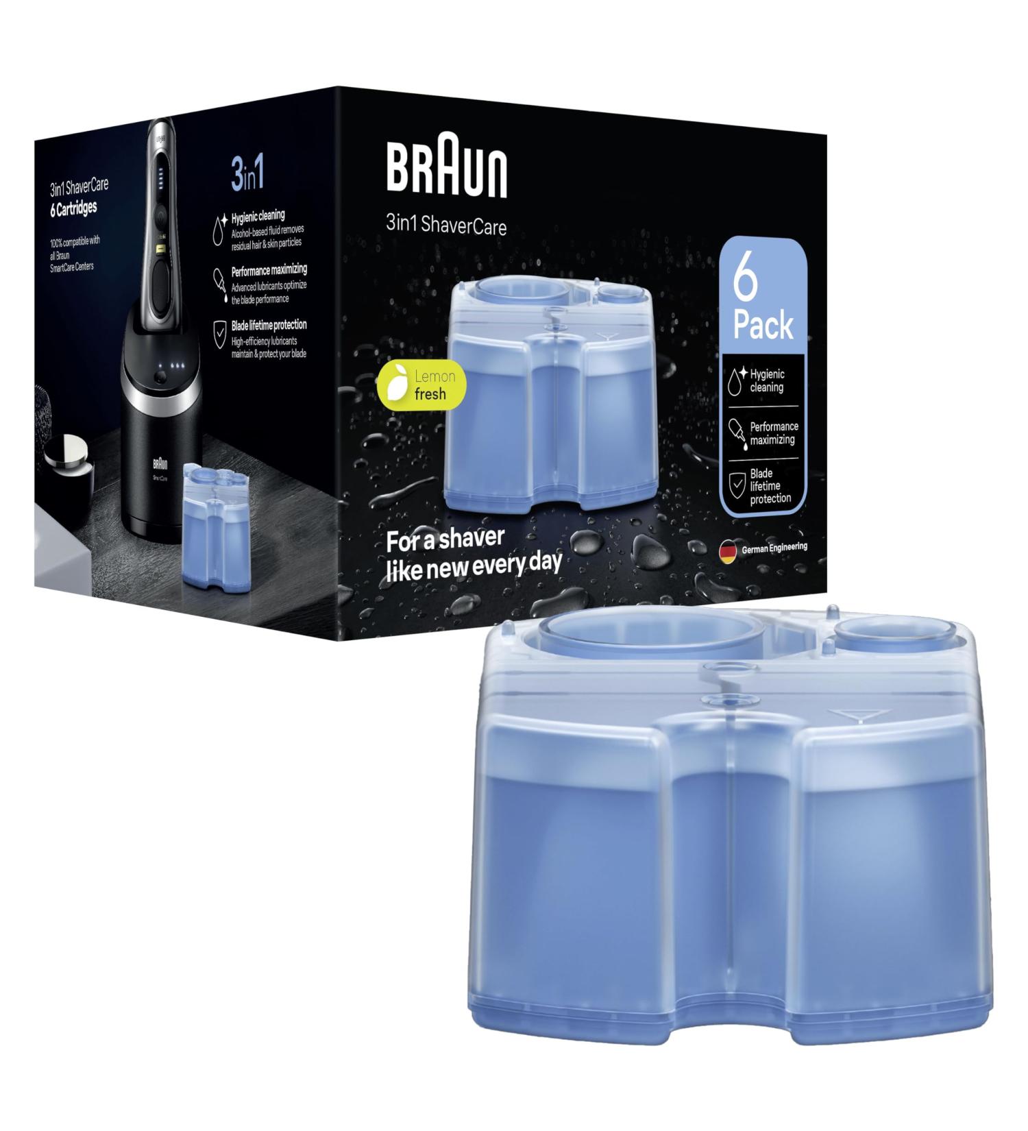 Braun 3-in-1 ShaverCare Cleaning Cartridges - Hygienic Clean for Shaving Stations Pack of 6 | International Shipping Available - Buy Online on GoSupps.com