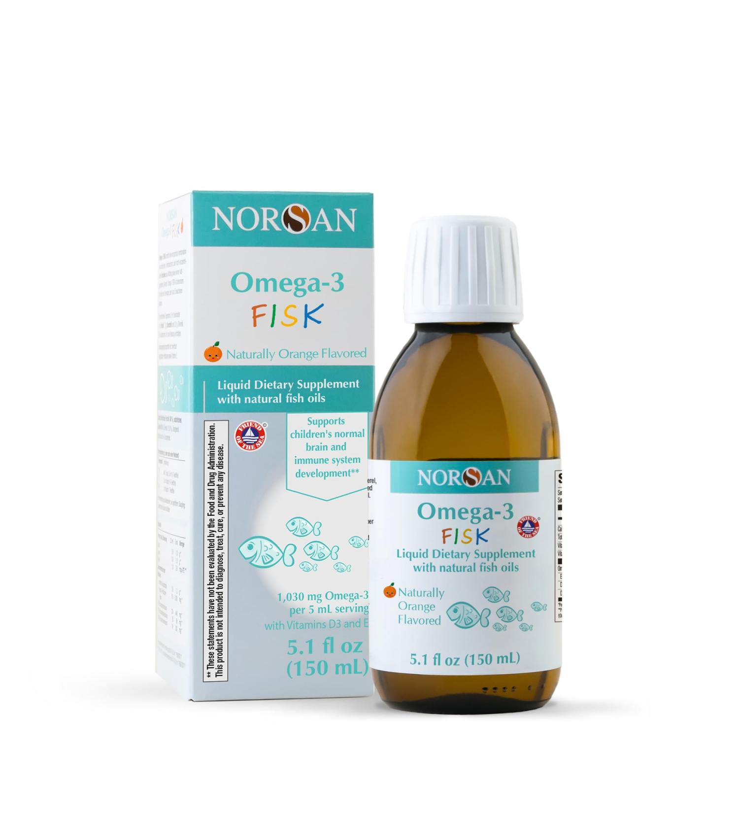 NORSAN Omega-3 Fisk Kids Liquid Fish Oil - High Dose 1 030 mg Omega-3 per Serving | Easy to Consume and Without Unpleasant Regurgitation | Supports Heart Brain & Vision* - Buy Online on GoSupps.com