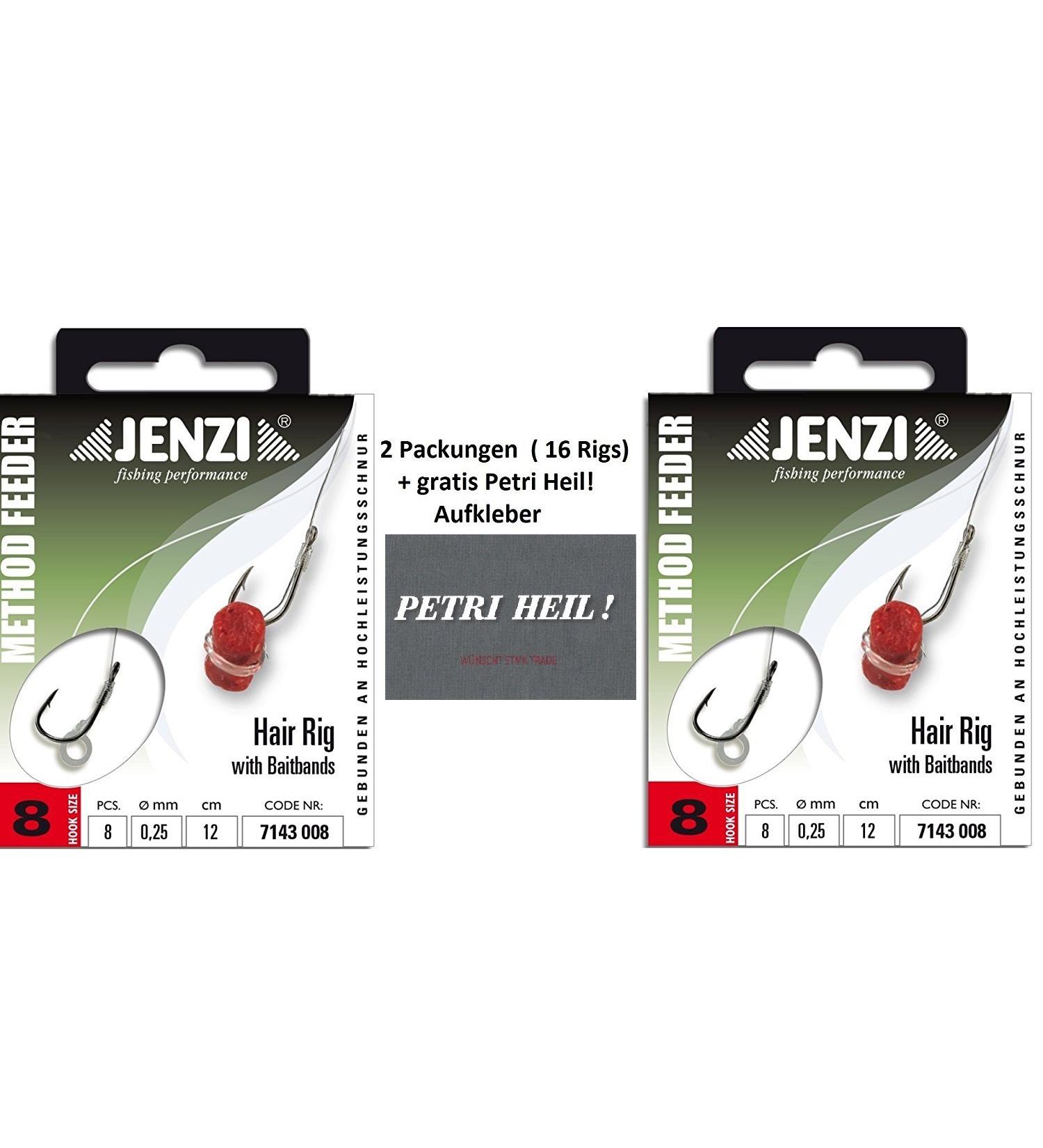 Set: 2 pack (16 rigs) Method feeder hair rig from jenzi with rubber band/quick stop hook size 8 10 12 - length 12 cm +free petri salvation!Sticker (rubber band hook size 8)