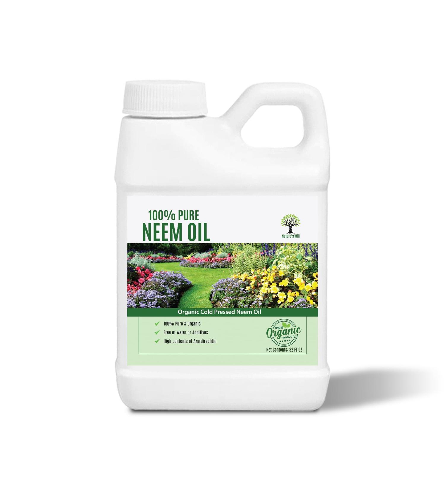 Nature's Will 100% Pure Organic Neem Oil Cold Pressed and Unrefined Water Soluble Concentrated for Indoor and Outdoor Plants and Vegetable (32oz)