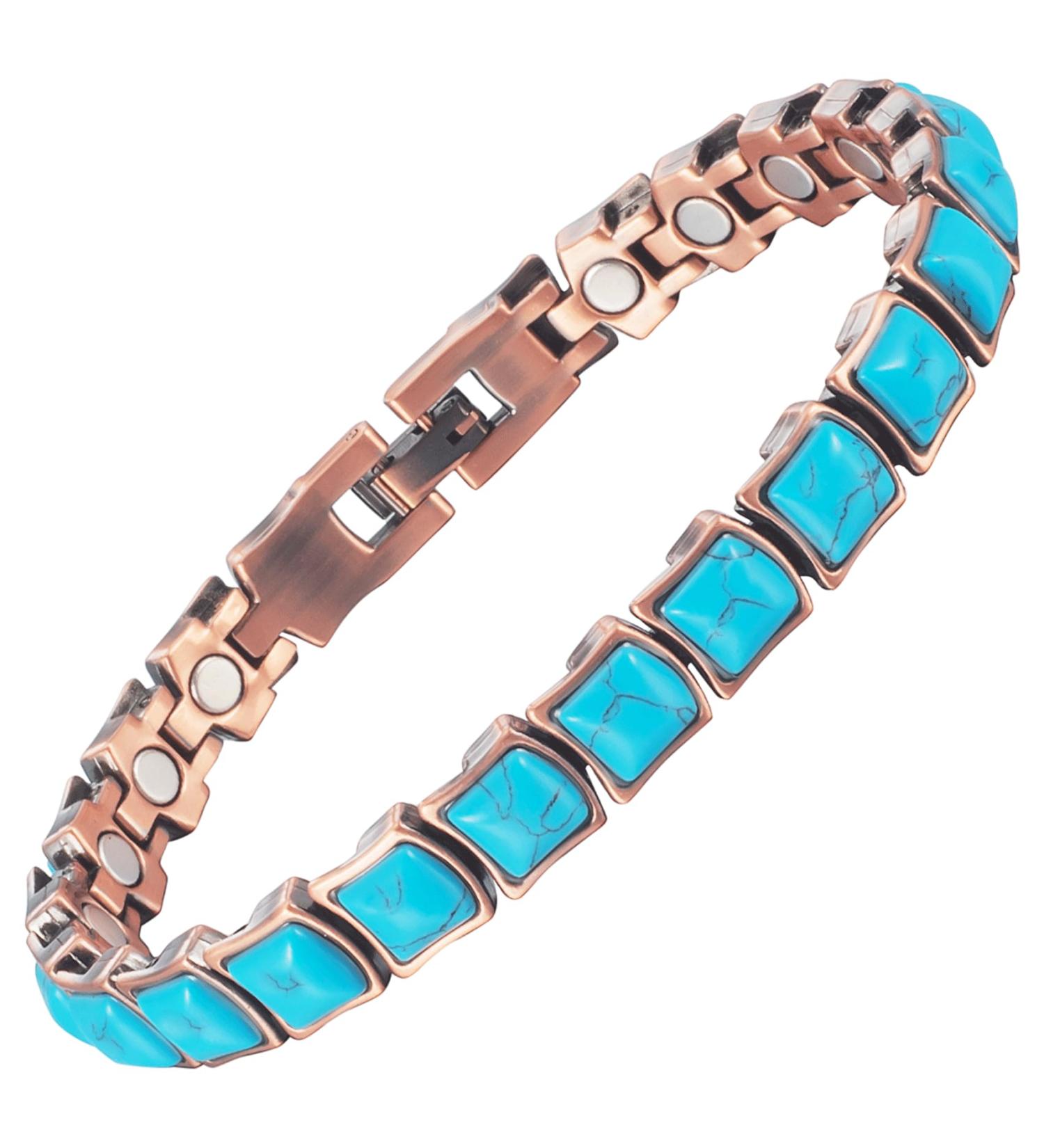 Yinox Magnetic Therapy Copper Bracelet for Women | Relief from Arthritis & Wrist Pain | Stylish Turkish Turquoise Design (3500 Gauss) - Buy Online on GoSupps.com