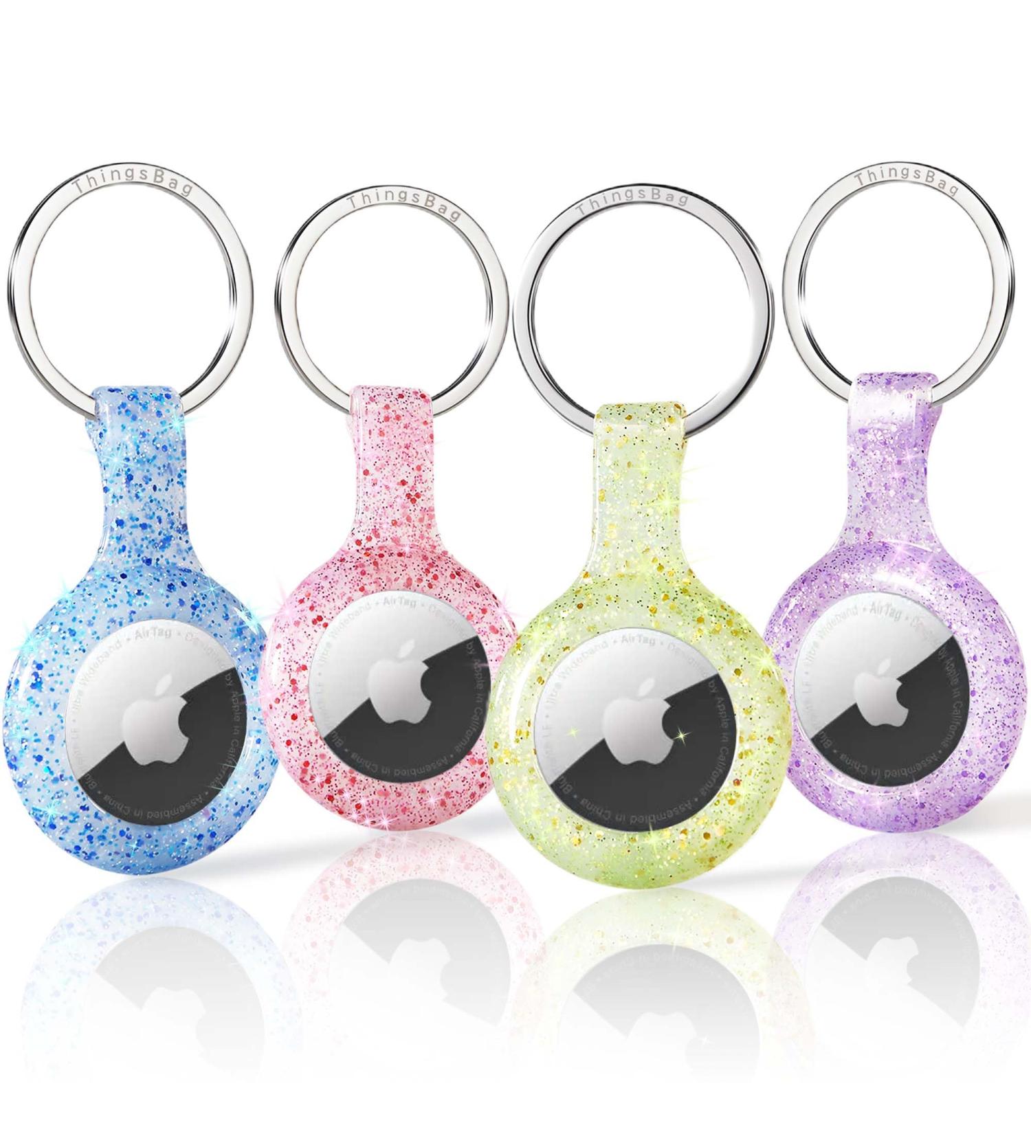4 Pack Airtag Holder - Glitter Silicone Key Ring Cases for Apple GPS Tracker - Bling Light Keychain in Yellow/Blue/Red/Purple - Buy Online on GoSupps.com