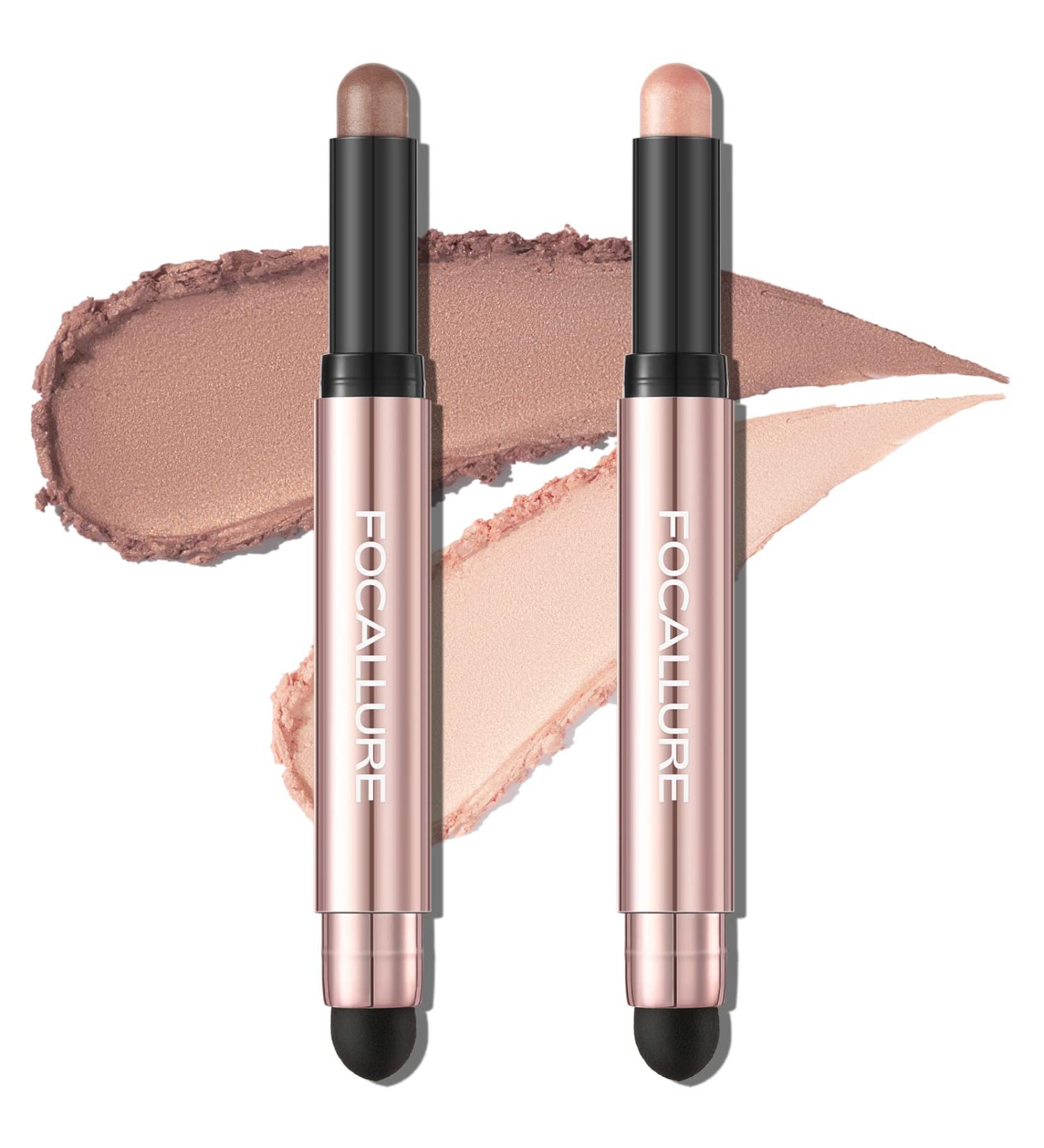 FOCALLURE 2PCS Eyeshadow Stick Set - Shimmer and Matte Cream Eyeshadow Pencil Crayon with Blending Brush - Buy Online on GoSupps.com