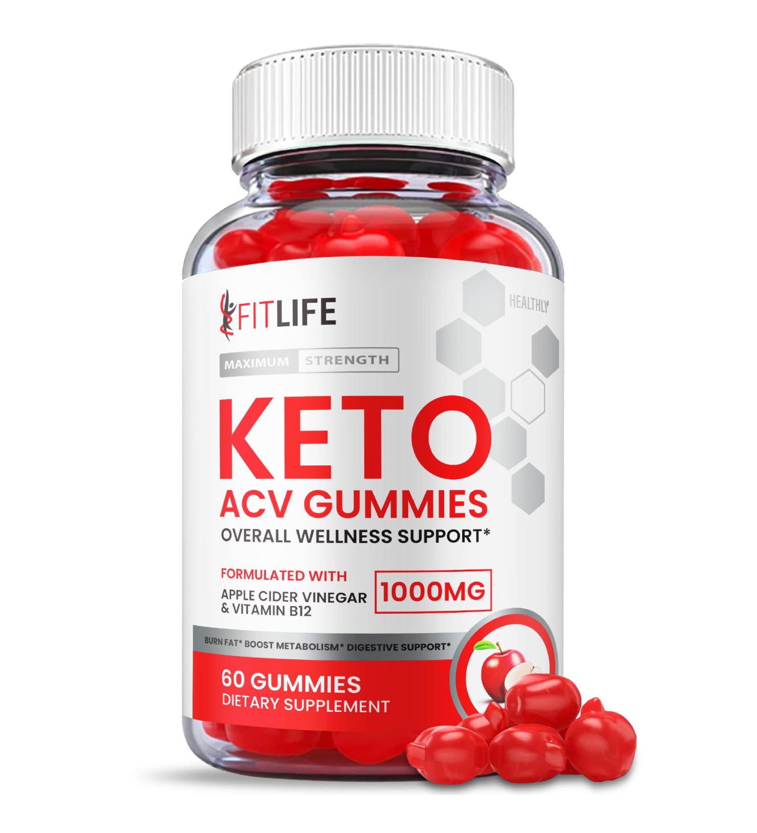 Fit Life Keto ACV Gummies - Weight Loss Shark Tank Vegan Formula - 1000mg Apple Cider Vinegar Vitamin B12 - 60 Gummies - Buy Online on GoSupps.com