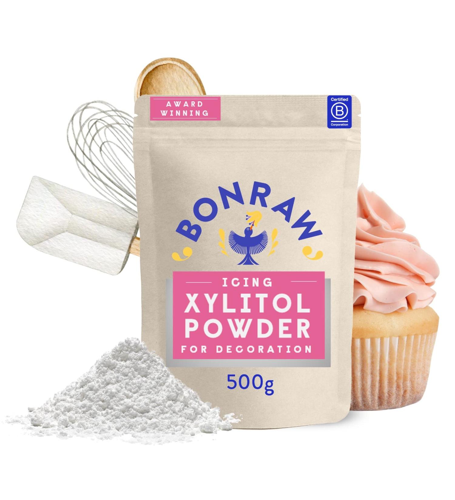 BONRAW Natural Sweetener Silver Birch Xylitol Sugar Free Icing Sugar 500g - Premium Icing Powder for Decoration - Buy Online on GoSupps.com