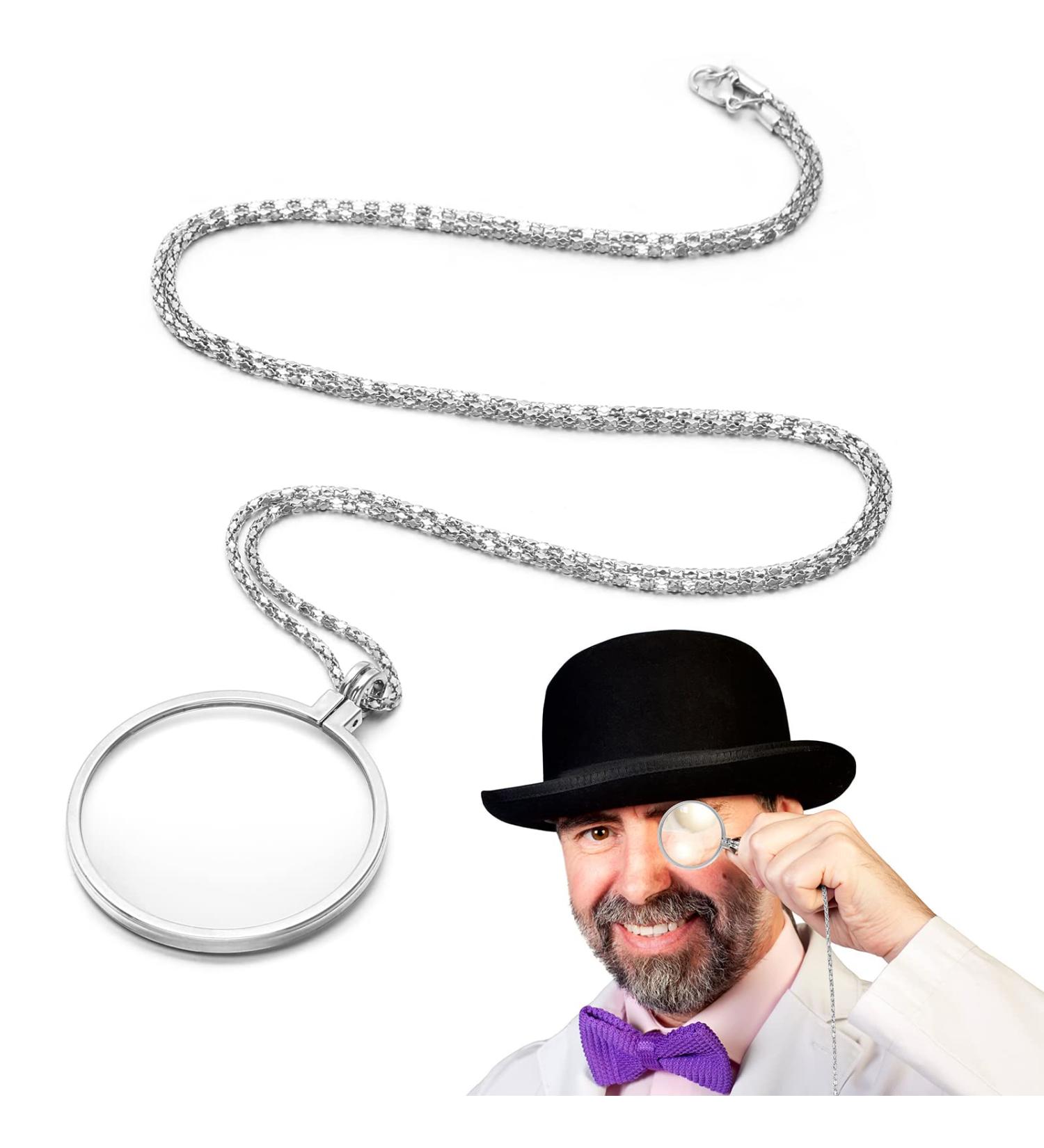 Greoer 5X Gold Monocle Magnifying Glass Pendant Monocle Eyeglass Old Man Costume Gentleman Costume for Reading Fancy Dress Party Role Play Sliver - Buy Online on GoSupps.com