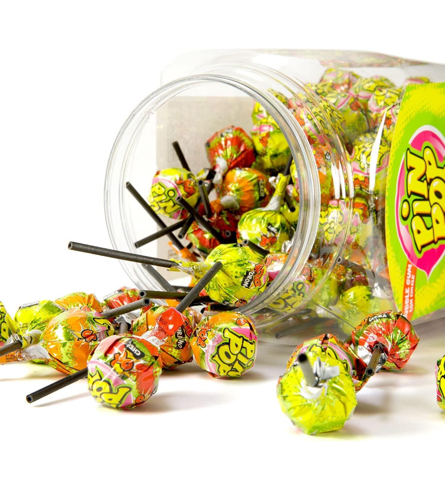 LOLLIPOPS BUBBLEGUM FILLED PIN POP SOUR MIX FLAVOURS LOLLIES KIDS PARTY BAGS (25) Assorted - Buy Online on GoSupps.com