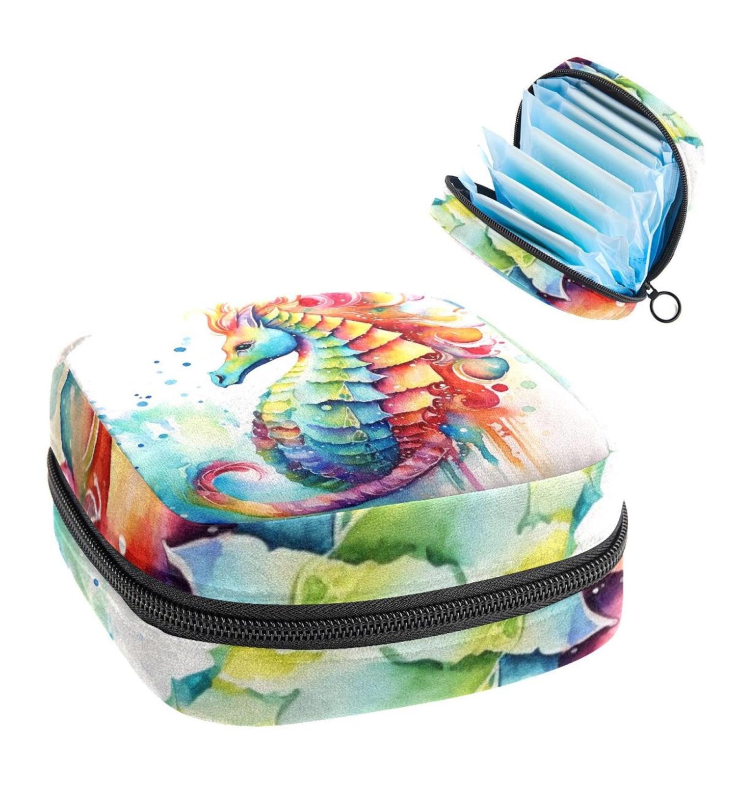 Watercolor Seahorse Sanitary Napkin Storage Bag - Portable Period Pouch for Women & Teens | Multi-colored - Buy Online on GoSupps.com