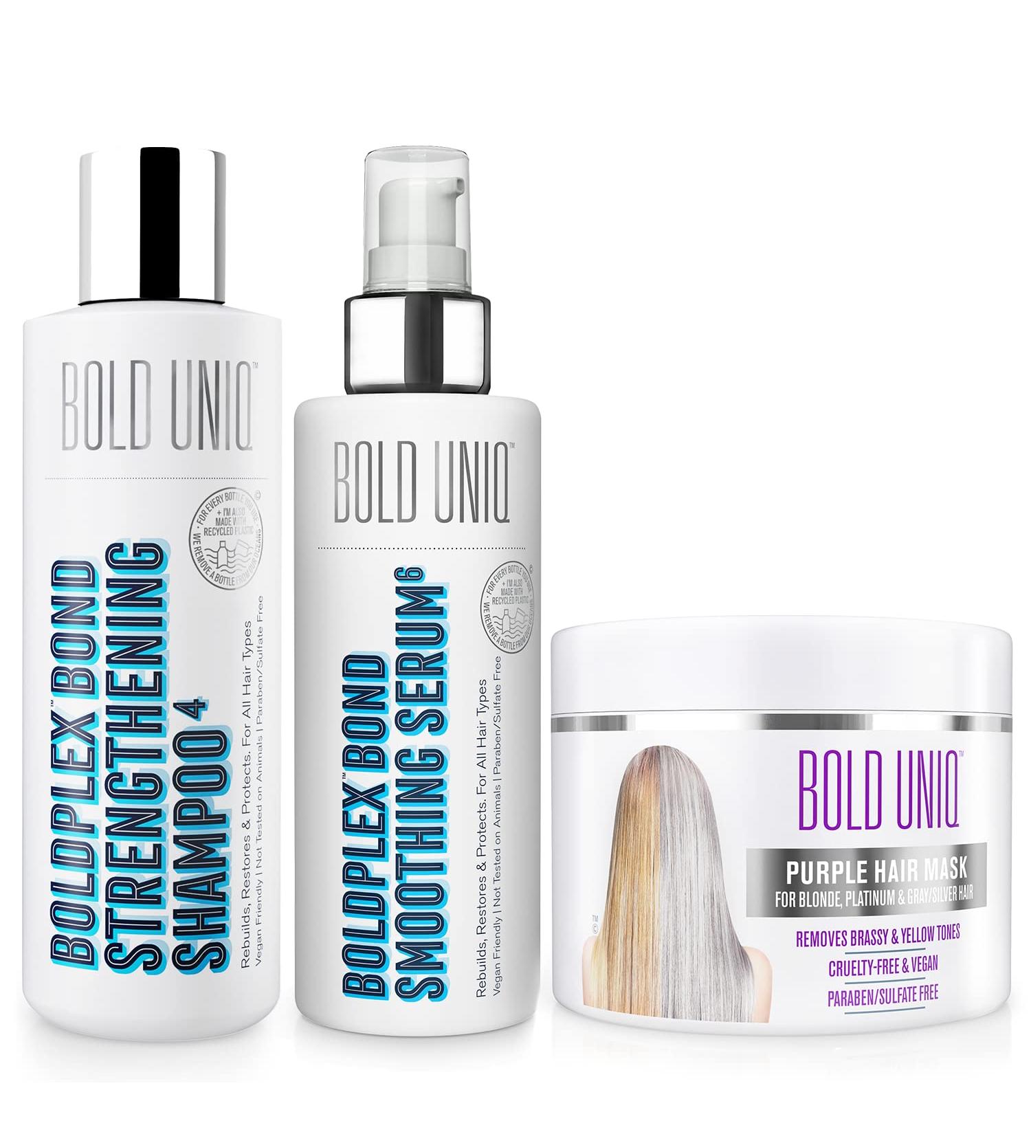 Purple Hair Mask & BoldPlex Serum/Shampoo Bundle for Blonde, Platinum, Silver & Gray Hair - Remove Yellow Tones, Condition Dry/Damaged Hair - Cruelty Free - Buy Online on GoSupps.com