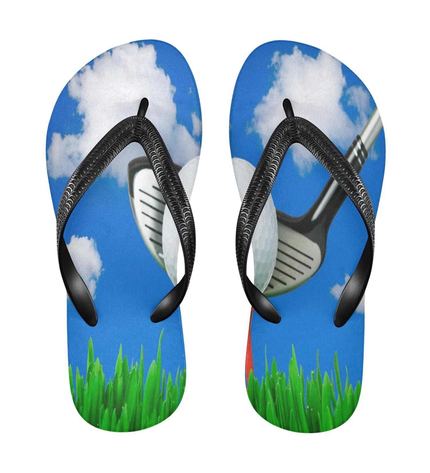 Mnsruu Golf Ball Tee Green Leaves Flip Flops | XL Sandals for Men & Women | Comfortable Travel & Spa Slippers - Buy Online on GoSupps.com